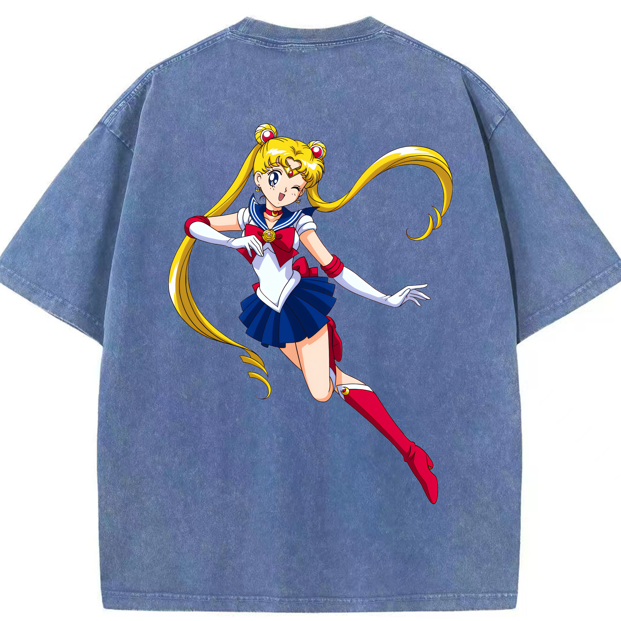 （画像用） 美少女戦士セーラームーン 月野 うさぎ つきの うさぎ Sailor Moon Tsukino Usagi 綿100% ヴィンテージ風 半袖Tシャツ（背面プリント）