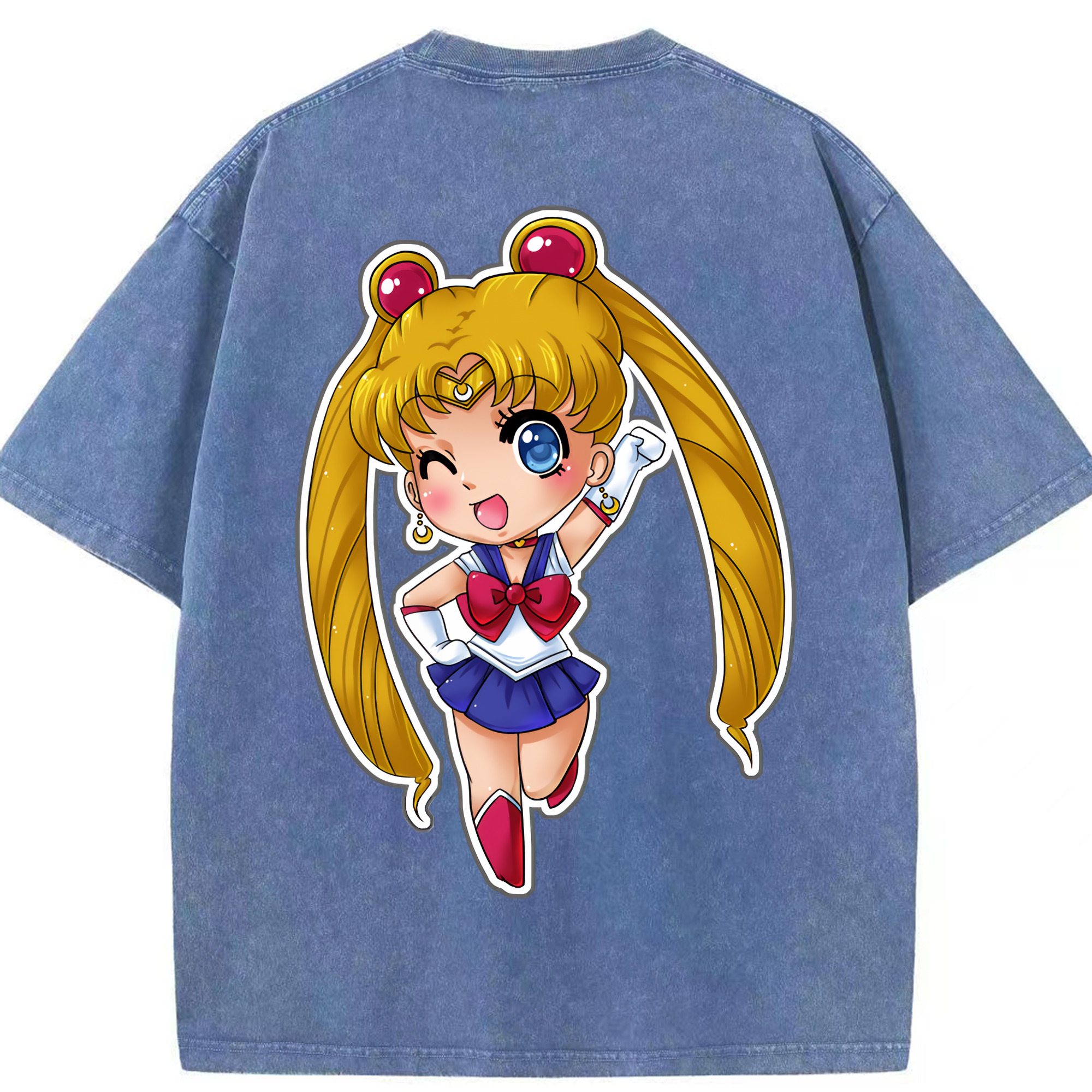 （画像用） 美少女戦士セーラームーン 月野 うさぎ つきの うさぎ Sailor Moon Tsukino Usagi 綿100% ヴィンテージ風 半袖Tシャツ（背面プリント）