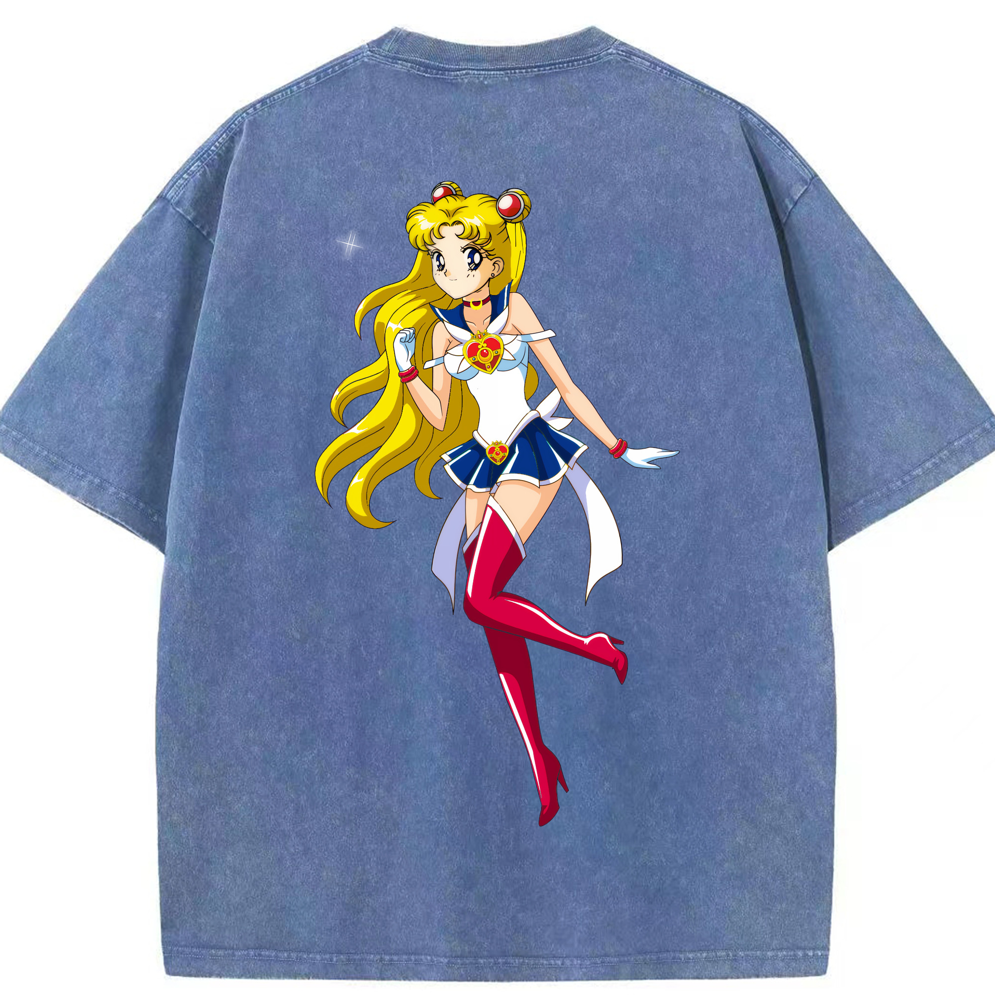（画像用） 美少女戦士セーラームーン 月野 うさぎ つきの うさぎ Sailor Moon Tsukino Usagi 綿100% ヴィンテージ風 半袖Tシャツ（背面プリント）