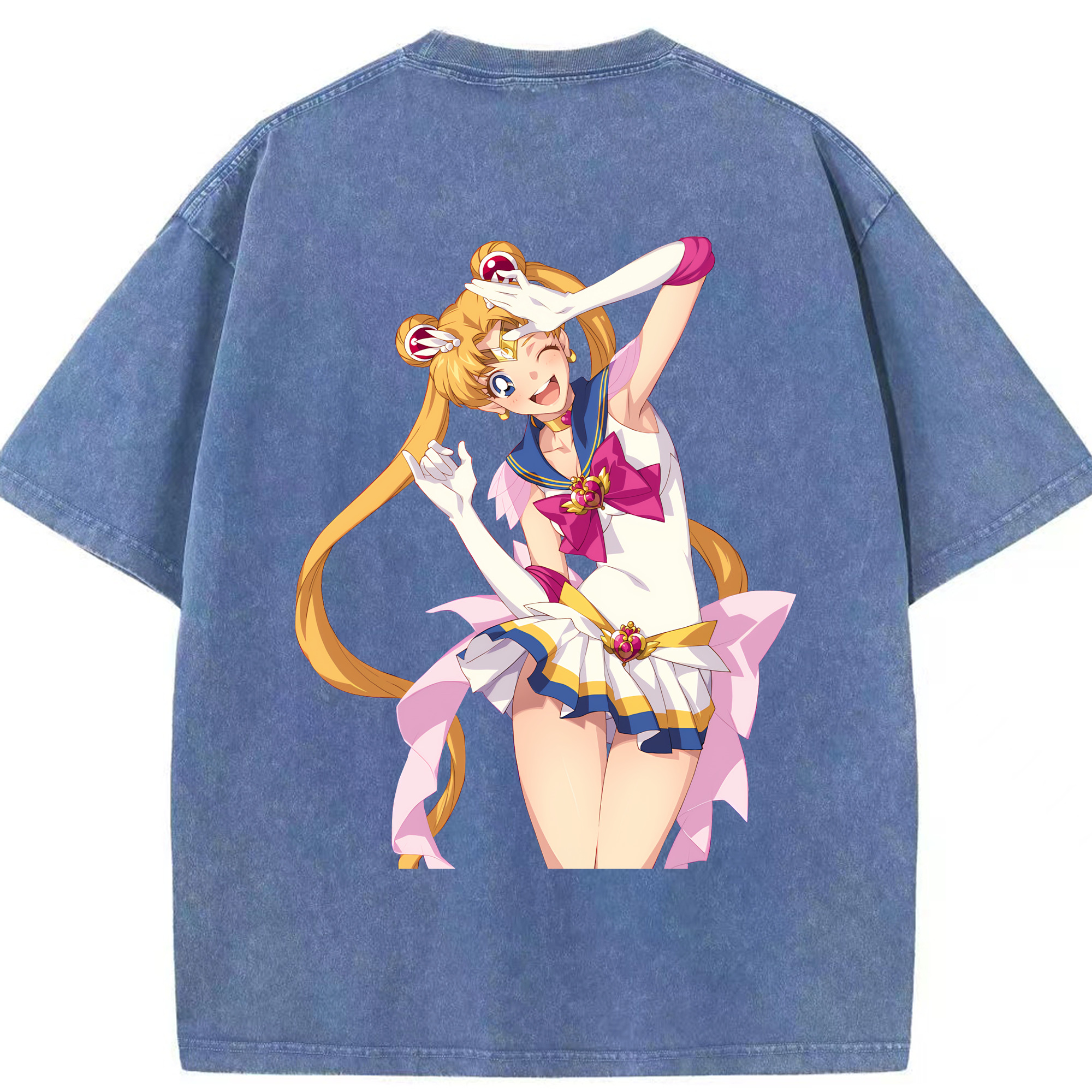 （画像用） 美少女戦士セーラームーン 月野 うさぎ つきの うさぎ Sailor Moon Tsukino Usagi 綿100% ヴィンテージ風 半袖Tシャツ（背面プリント）