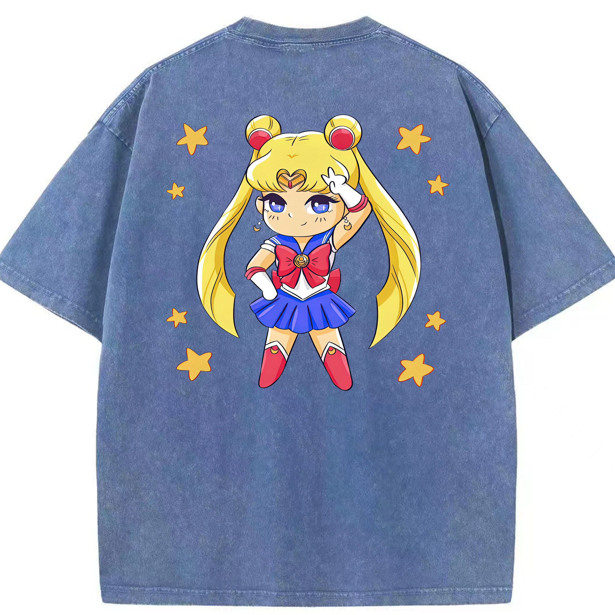 （画像用） 美少女戦士セーラームーン 月野 うさぎ つきの うさぎ Sailor Moon Tsukino Usagi 綿100% ヴィンテージ風 半袖Tシャツ（背面プリント）