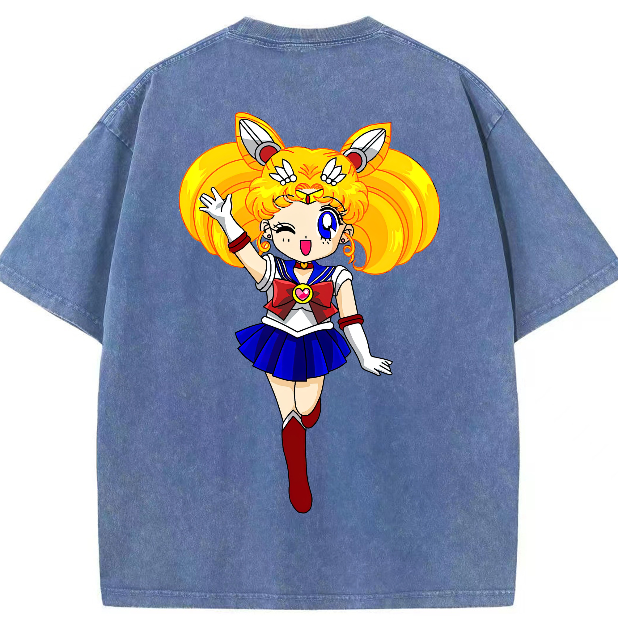 （画像用） 美少女戦士セーラームーン 月野 うさぎ つきの うさぎ Sailor Moon Tsukino Usagi 綿100% ヴィンテージ風 半袖Tシャツ（背面プリント）