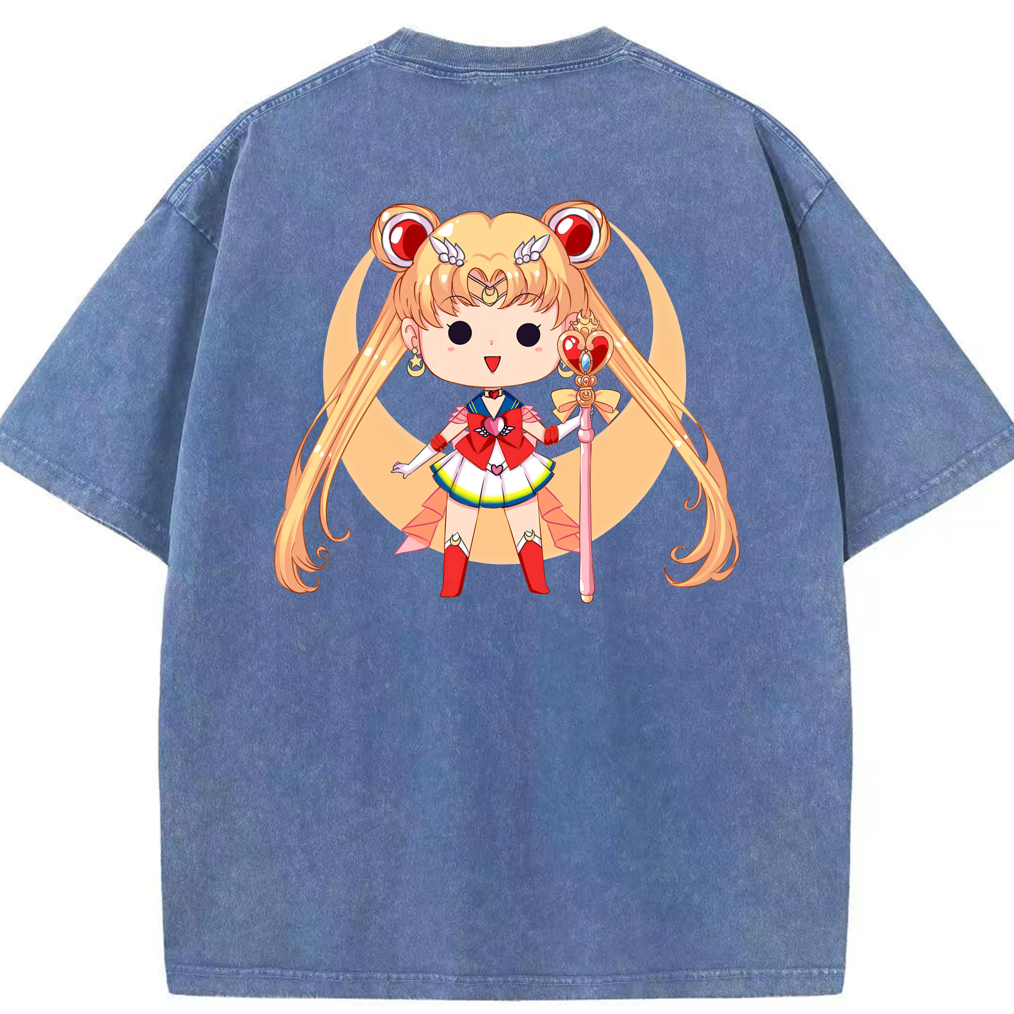 （画像用） 美少女戦士セーラームーン 月野 うさぎ つきの うさぎ Sailor Moon Tsukino Usagi 綿100% ヴィンテージ風 半袖Tシャツ（背面プリント）
