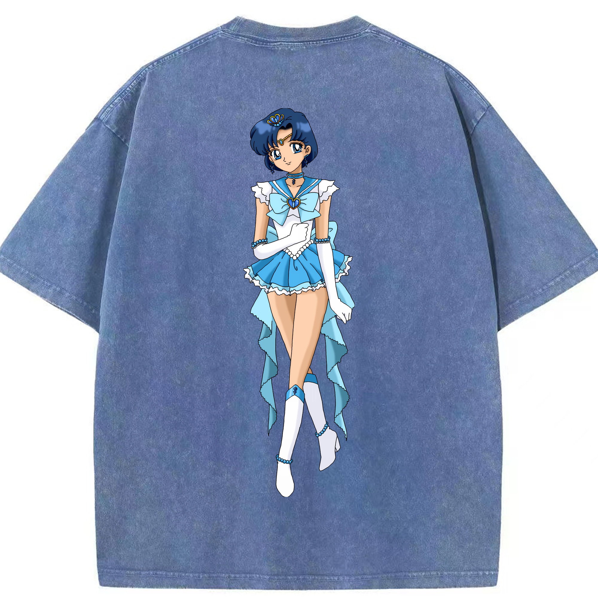 （画像用） 美少女戦士セーラームーン 水野 亜美 みずの あみ Sailor Moon Mizuno Ami 綿100% ヴィンテージ風 半袖Tシャツ（背面プリント）