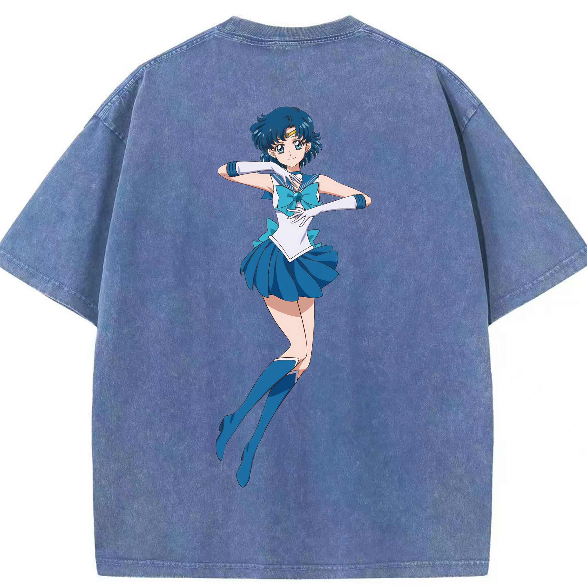 （画像用） 美少女戦士セーラームーン 水野 亜美 みずの あみ Sailor Moon Mizuno Ami 綿100% ヴィンテージ風 半袖Tシャツ（背面プリント）