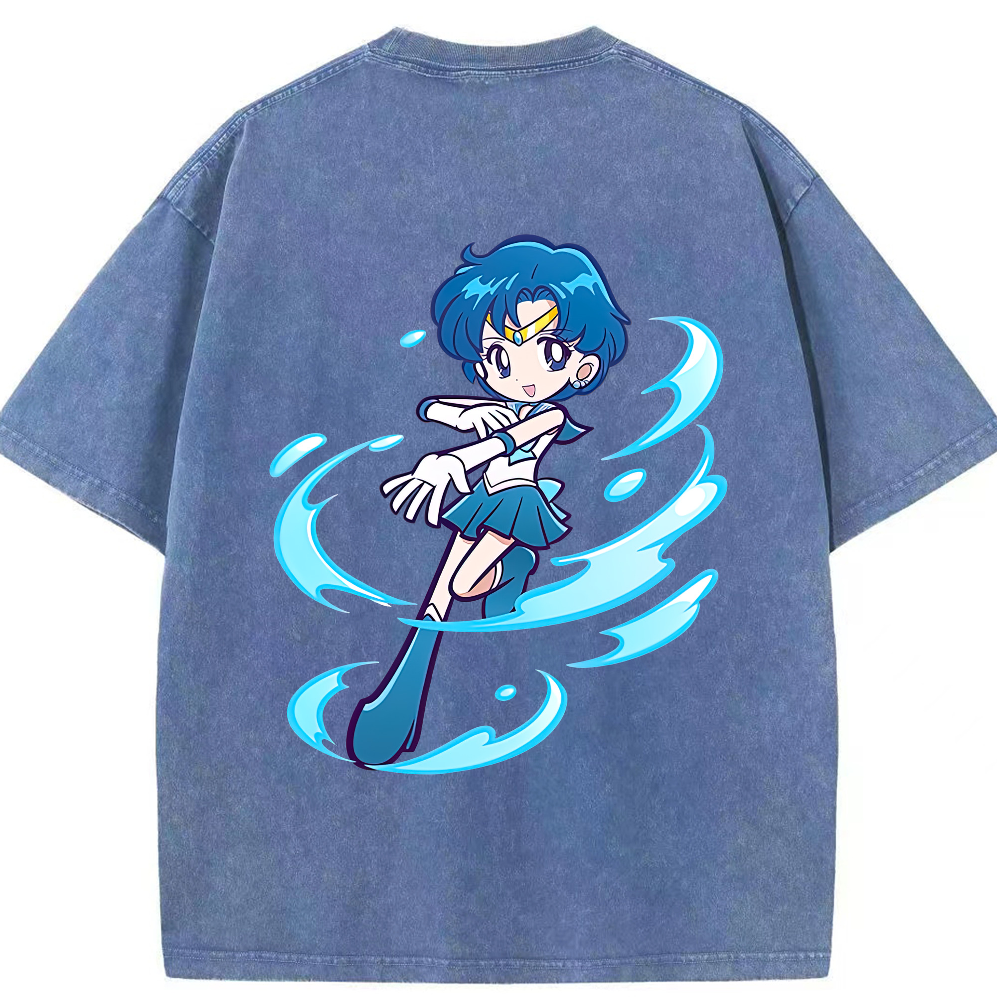 （画像用） 美少女戦士セーラームーン 水野 亜美 みずの あみ Sailor Moon Mizuno Ami 綿100% ヴィンテージ風 半袖Tシャツ（背面プリント）