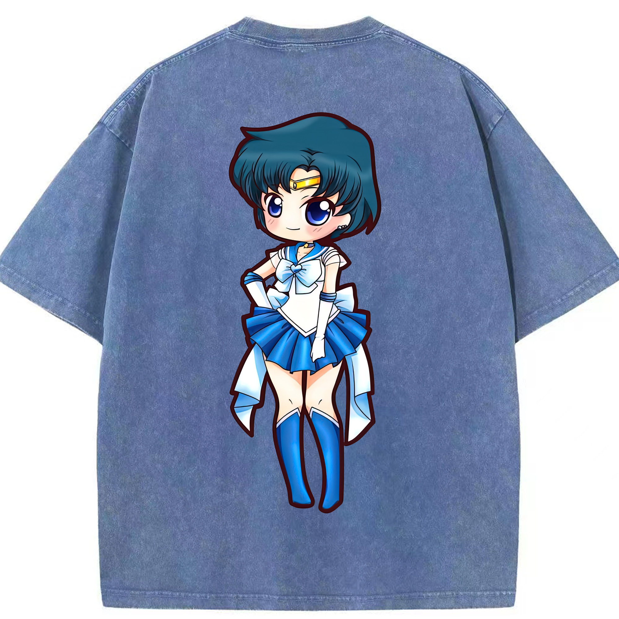 （画像用） 美少女戦士セーラームーン 水野 亜美 みずの あみ Sailor Moon Mizuno Ami 綿100% ヴィンテージ風 半袖Tシャツ（背面プリント）