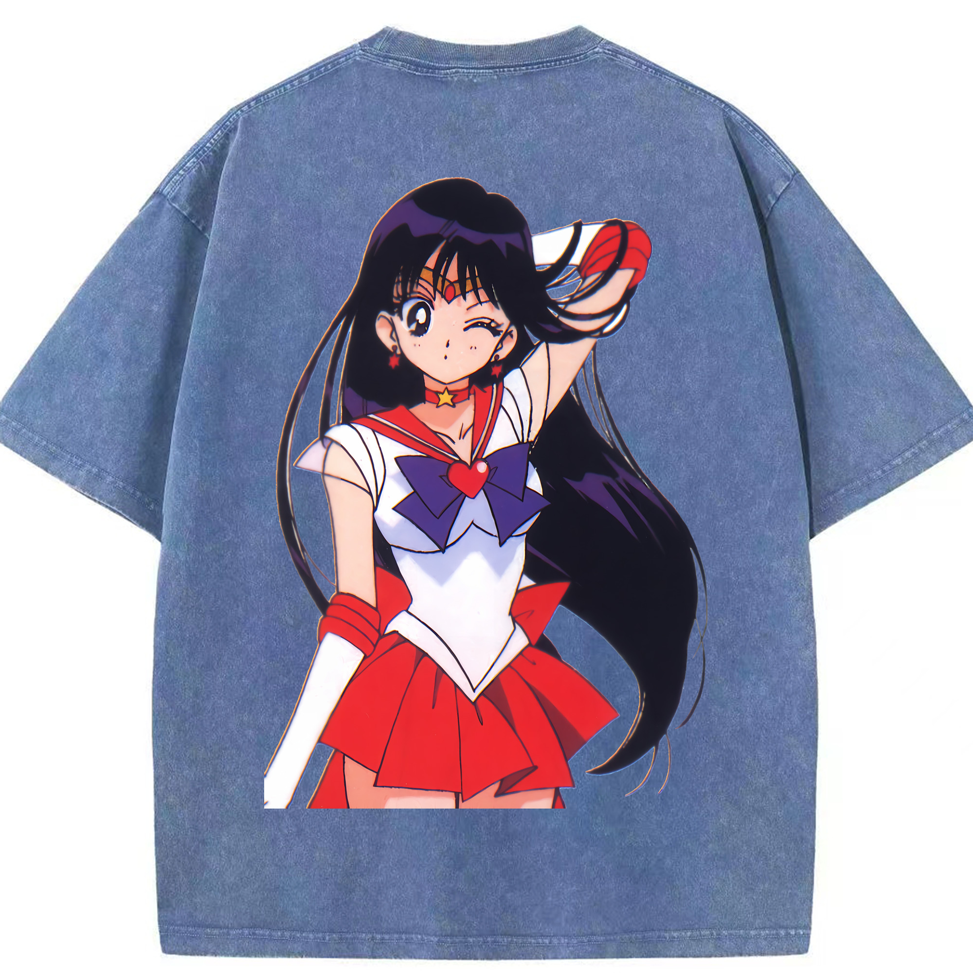 （画像用） 美少女戦士セーラームーン 火野レイ ひの レイ Sailor Moon Hino Rei （セーラーマーズ,Sailor Mars） 綿100% ヴィンテージ風 半袖Tシャツ（背面プリント）