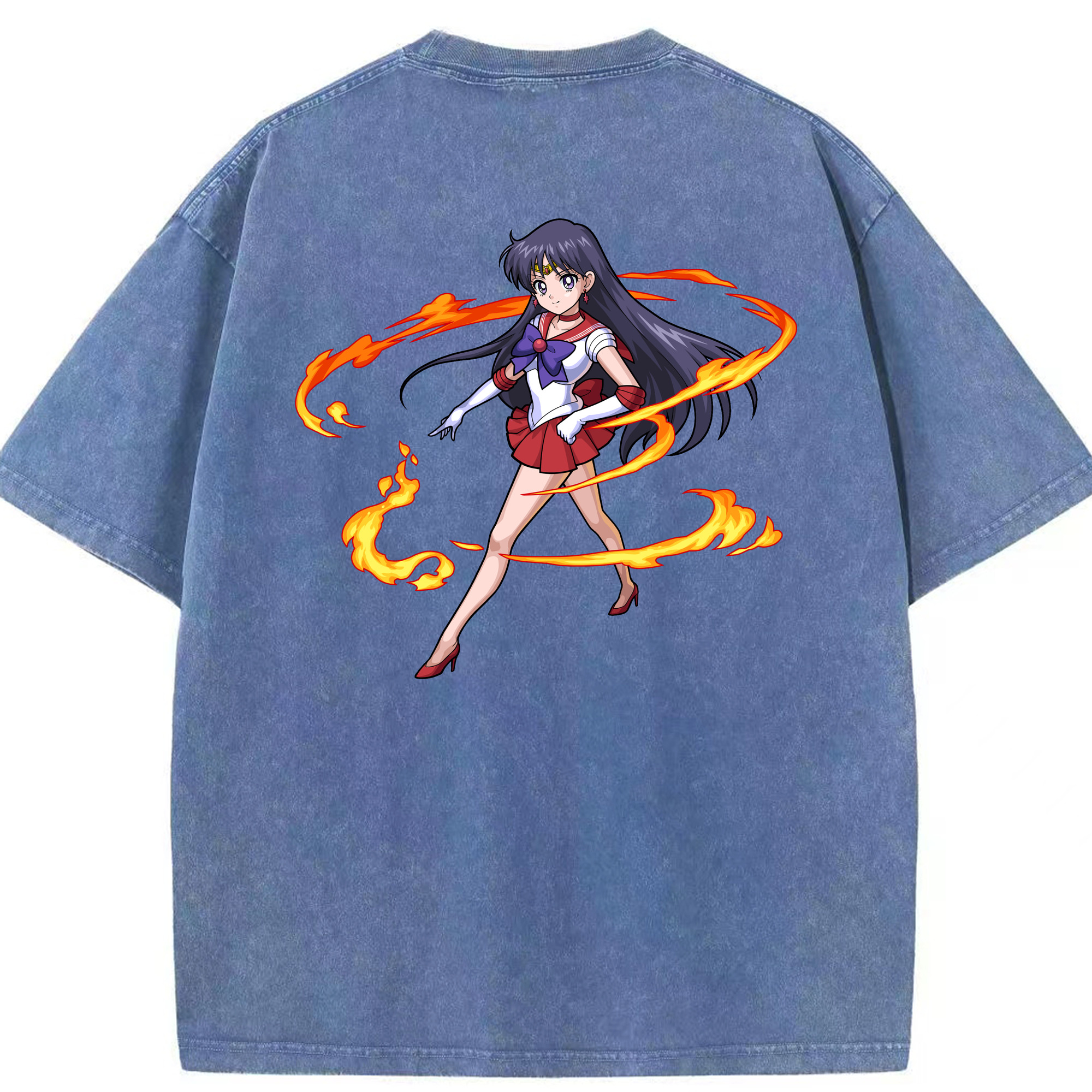 （画像用） 美少女戦士セーラームーン 火野レイ ひの レイ Sailor Moon Hino Rei （セーラーマーズ,Sailor Mars） 綿100% ヴィンテージ風 半袖Tシャツ（背面プリント）