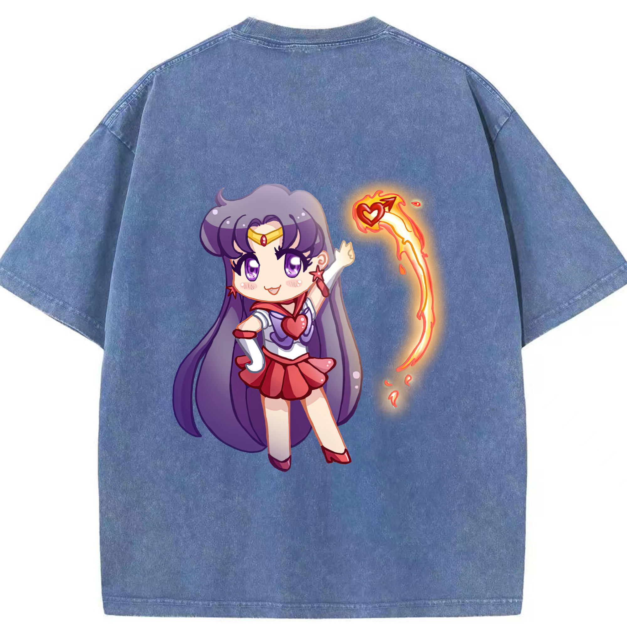 （画像用） 美少女戦士セーラームーン 火野レイ ひの レイ Sailor Moon Hino Rei （セーラーマーズ,Sailor Mars） 綿100% ヴィンテージ風 半袖Tシャツ（背面プリント）