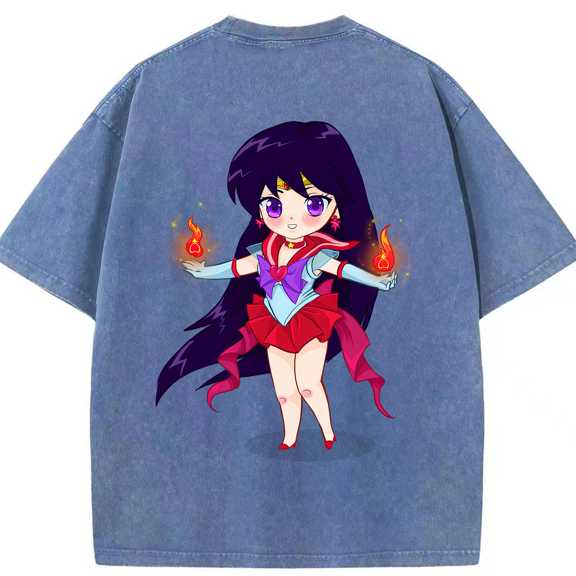 （画像用） 美少女戦士セーラームーン 火野レイ ひの レイ Sailor Moon Hino Rei （セーラーマーズ,Sailor Mars） 綿100% ヴィンテージ風 半袖Tシャツ（背面プリント）