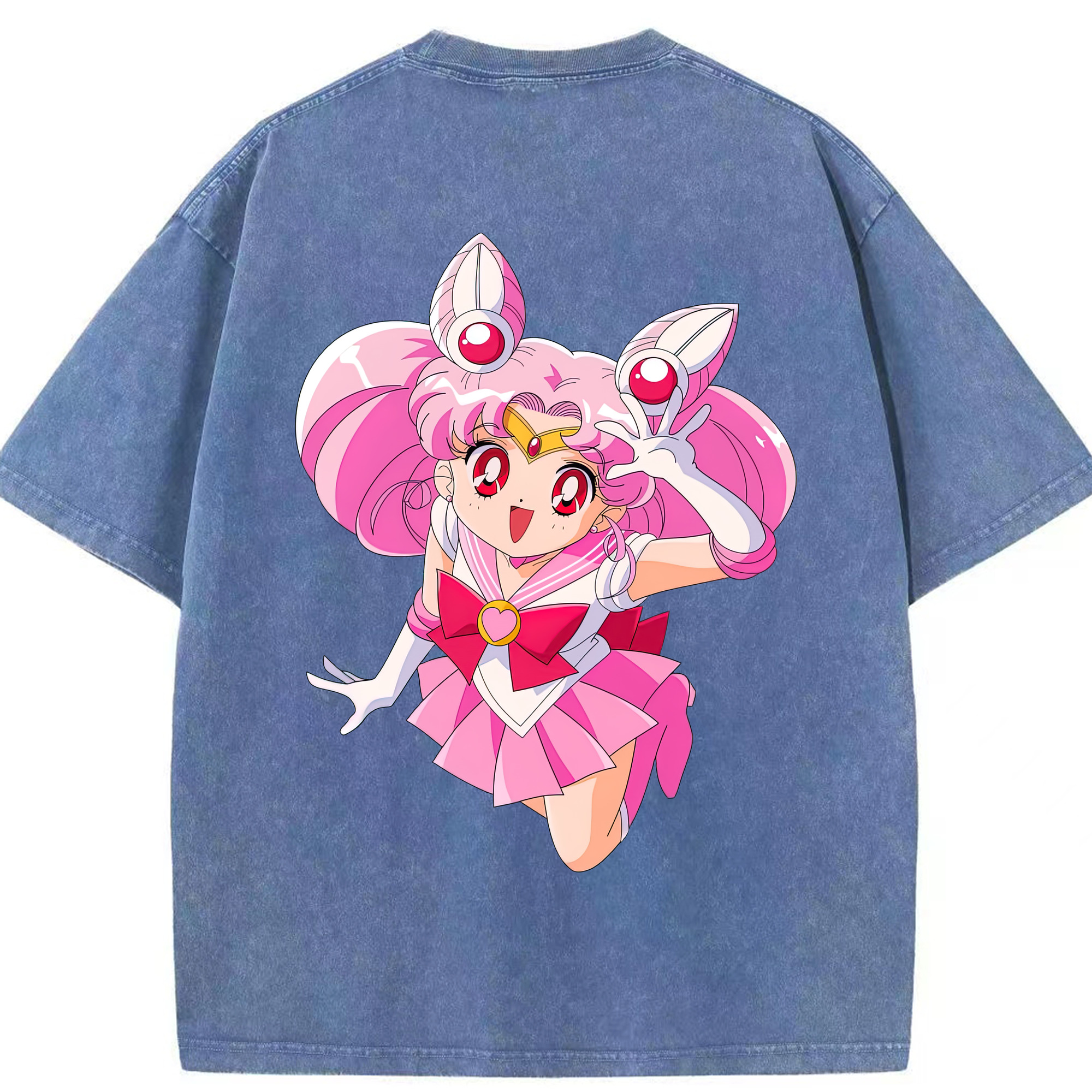 （画像用） 美少女戦士セーラームーン ちびうさ Sailor Moon Chibiusa Tsukino Usagi Small Lady Serenity 綿100% ヴィンテージ風 半袖Tシャツ（背面プリント）