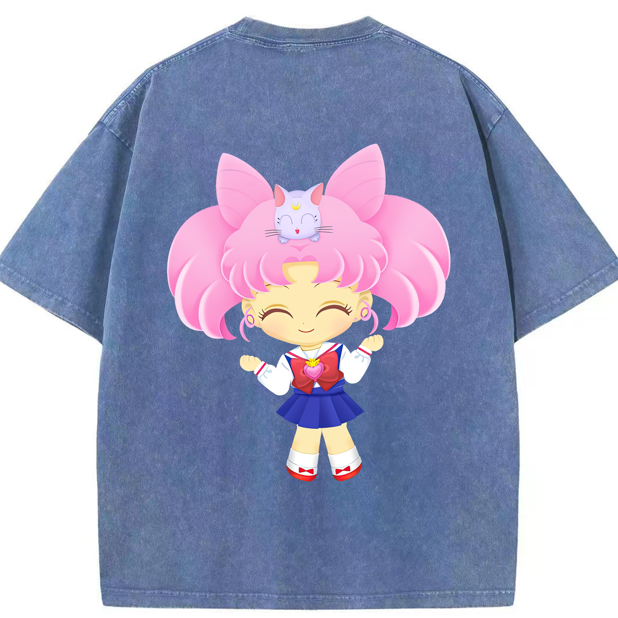 （画像用） 美少女戦士セーラームーン ちびうさ Sailor Moon Chibiusa Tsukino Usagi Small Lady Serenity 綿100% ヴィンテージ風 半袖Tシャツ（背面プリント）