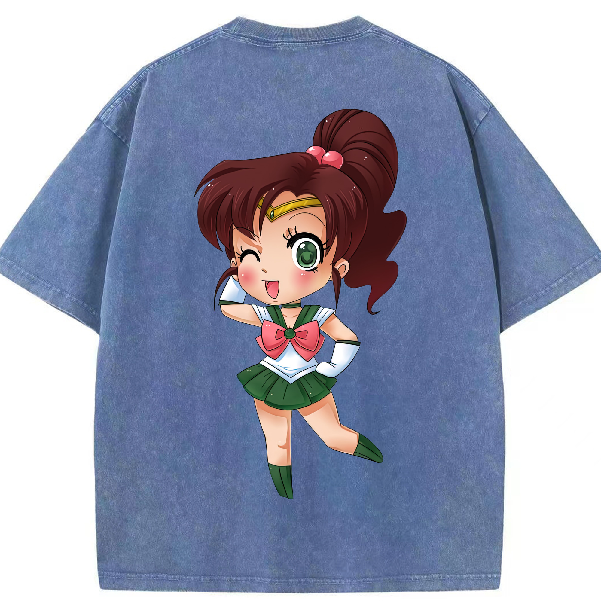 （画像用） 美少女戦士セーラームーン 木野 まこと きの まこと Sailor Moon Kino Makoto （セーラージュピター；Sailor Jupiter） 綿100% ヴィンテージ風 半袖Tシャツ（背面プリント）