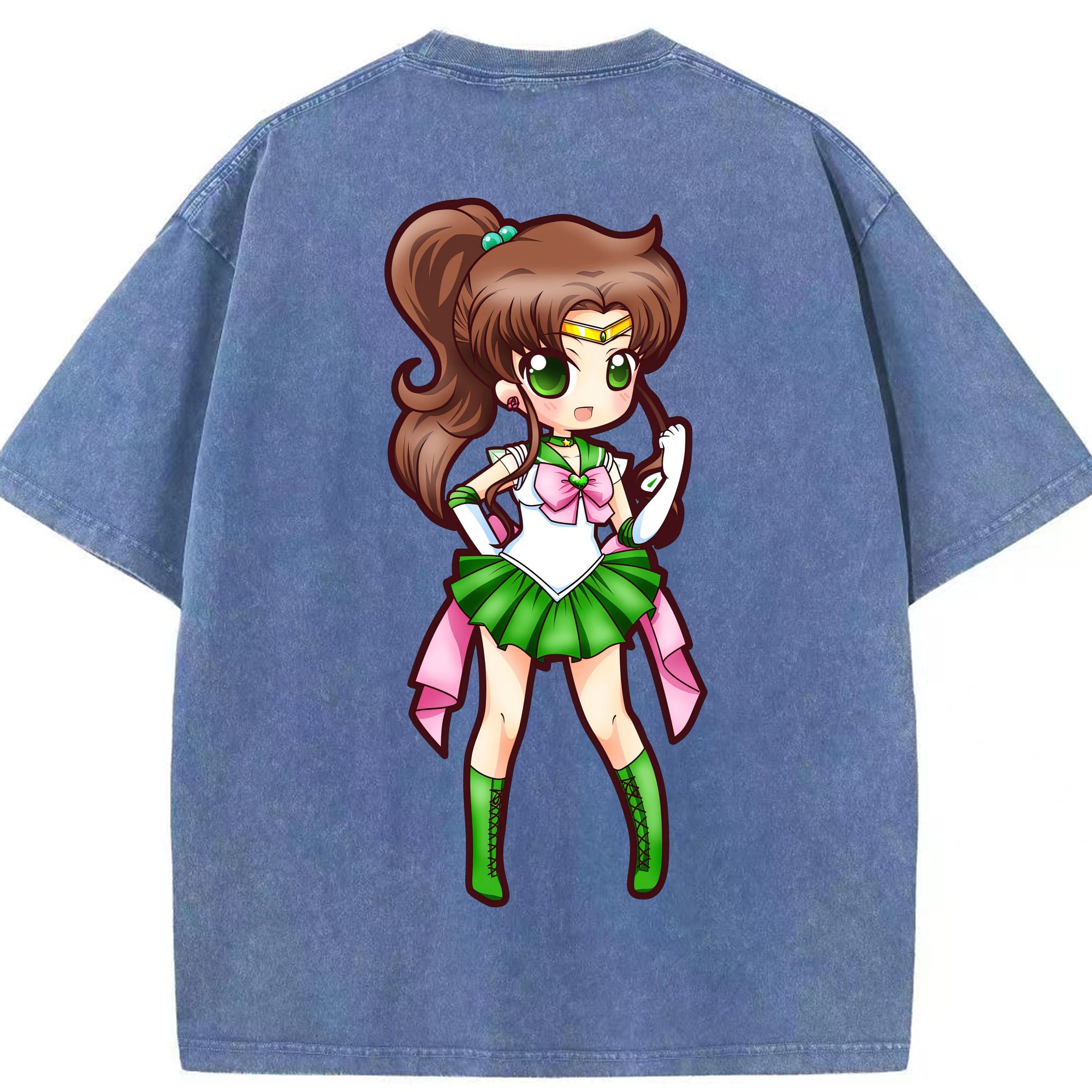 （画像用） 美少女戦士セーラームーン 木野 まこと きの まこと Sailor Moon Kino Makoto （セーラージュピター；Sailor Jupiter） 綿100% ヴィンテージ風 半袖Tシャツ（背面プリント）