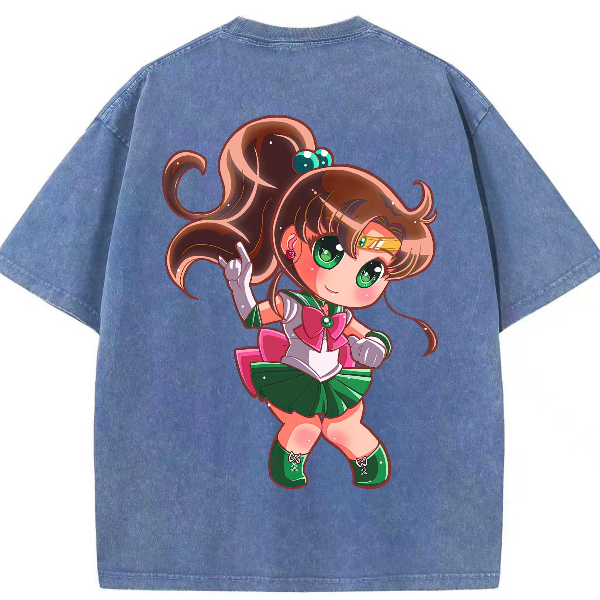 （画像用） 美少女戦士セーラームーン 木野 まこと きの まこと Sailor Moon Kino Makoto （セーラージュピター；Sailor Jupiter） 綿100% ヴィンテージ風 半袖Tシャツ（背面プリント）