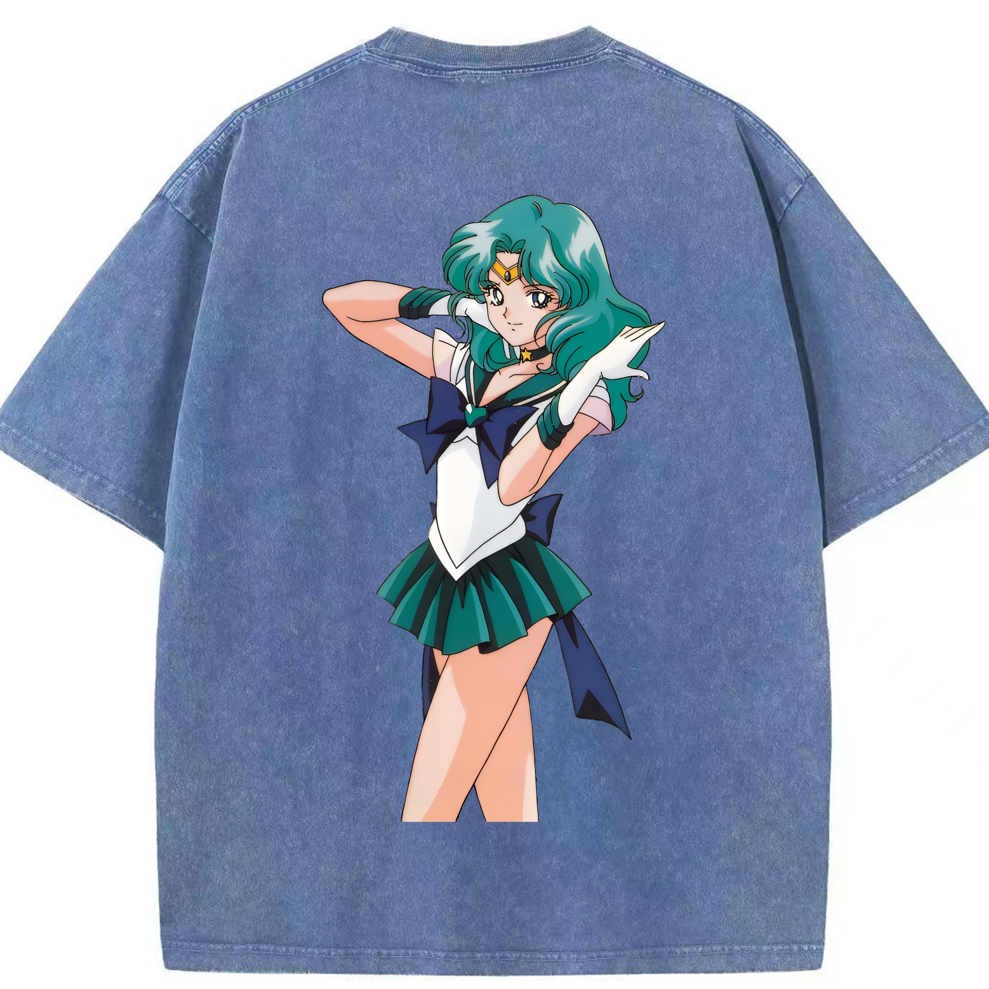 （画像用） 美少女戦士セーラームーン 海王 みちる（かいおう みちる） Sailor Moon Kaiou Michiru 綿100% ヴィンテージ風 半袖Tシャツ（背面プリント）