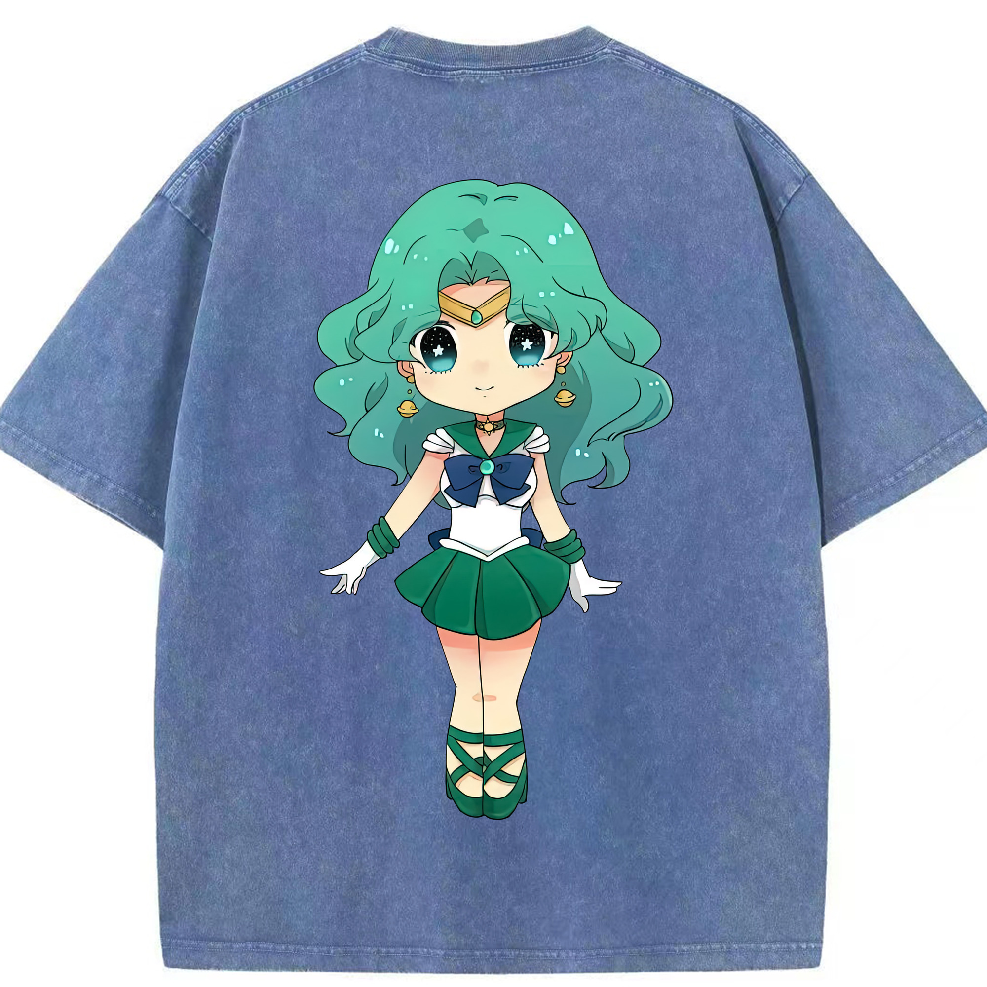 （画像用） 美少女戦士セーラームーン 海王 みちる（かいおう みちる） Sailor Moon Kaiou Michiru 綿100% ヴィンテージ風 半袖Tシャツ（背面プリント）