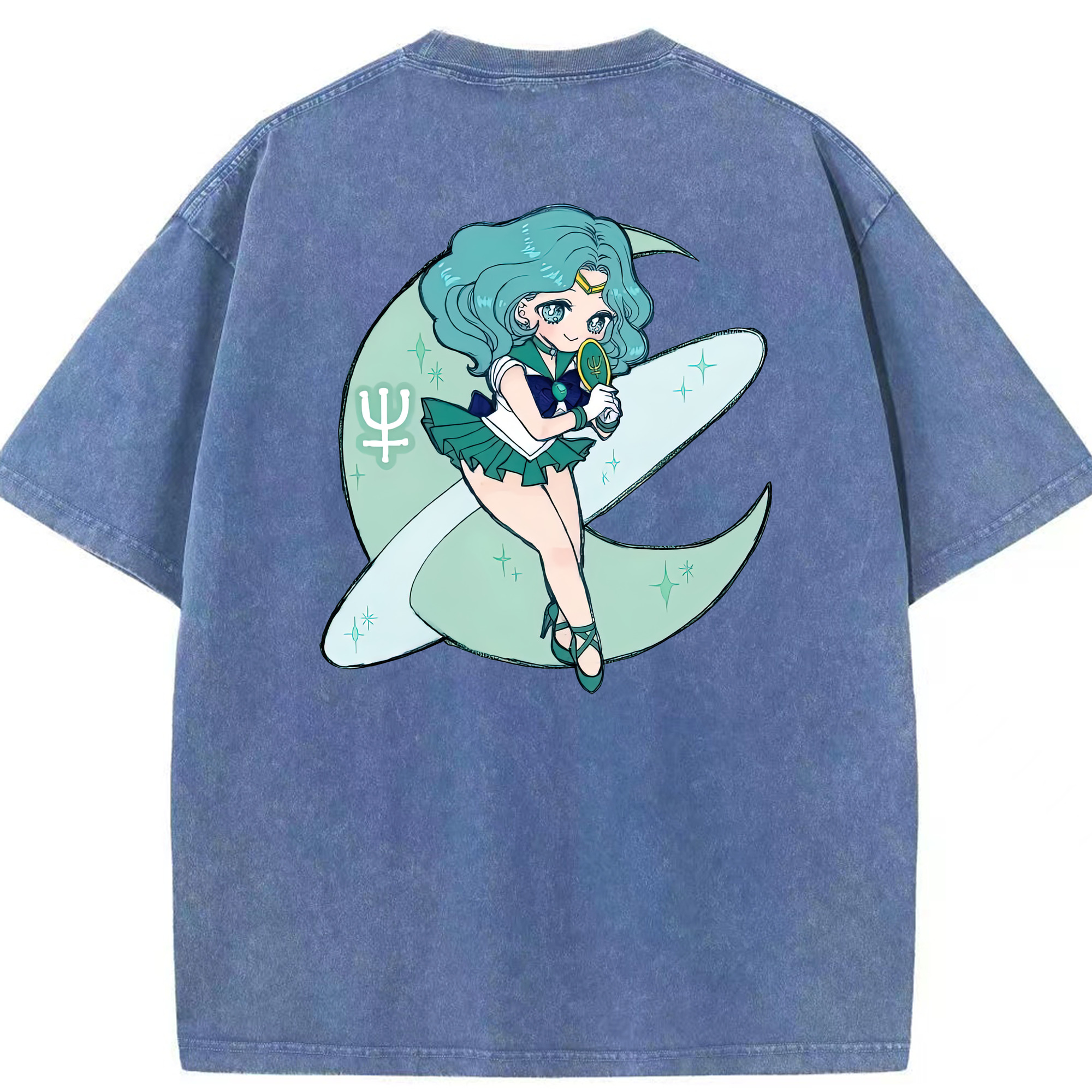 （画像用） 美少女戦士セーラームーン 海王 みちる（かいおう みちる） Sailor Moon Kaiou Michiru 綿100% ヴィンテージ風 半袖Tシャツ（背面プリント）