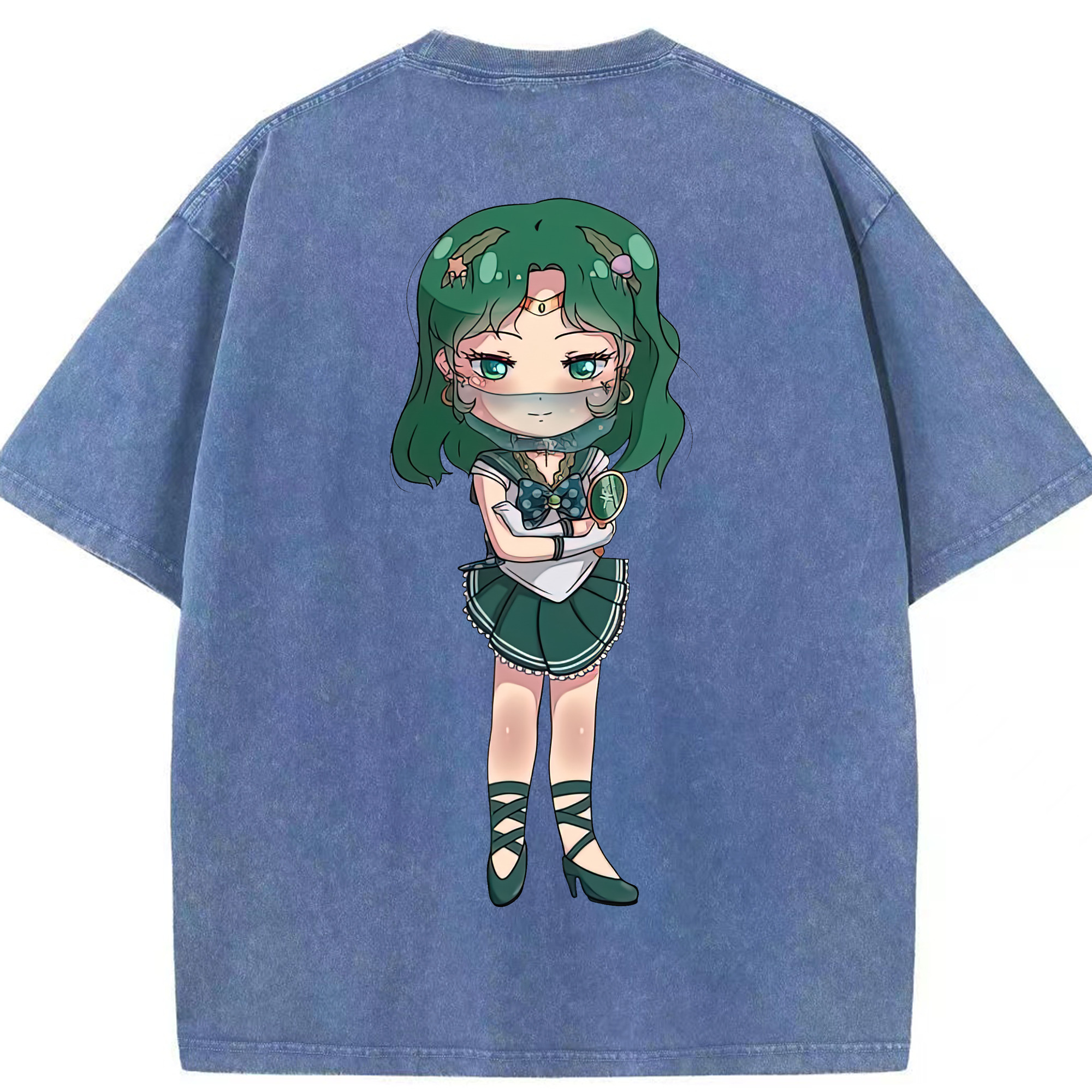（画像用） 美少女戦士セーラームーン 海王 みちる（かいおう みちる） Sailor Moon Kaiou Michiru 綿100% ヴィンテージ風 半袖Tシャツ（背面プリント）