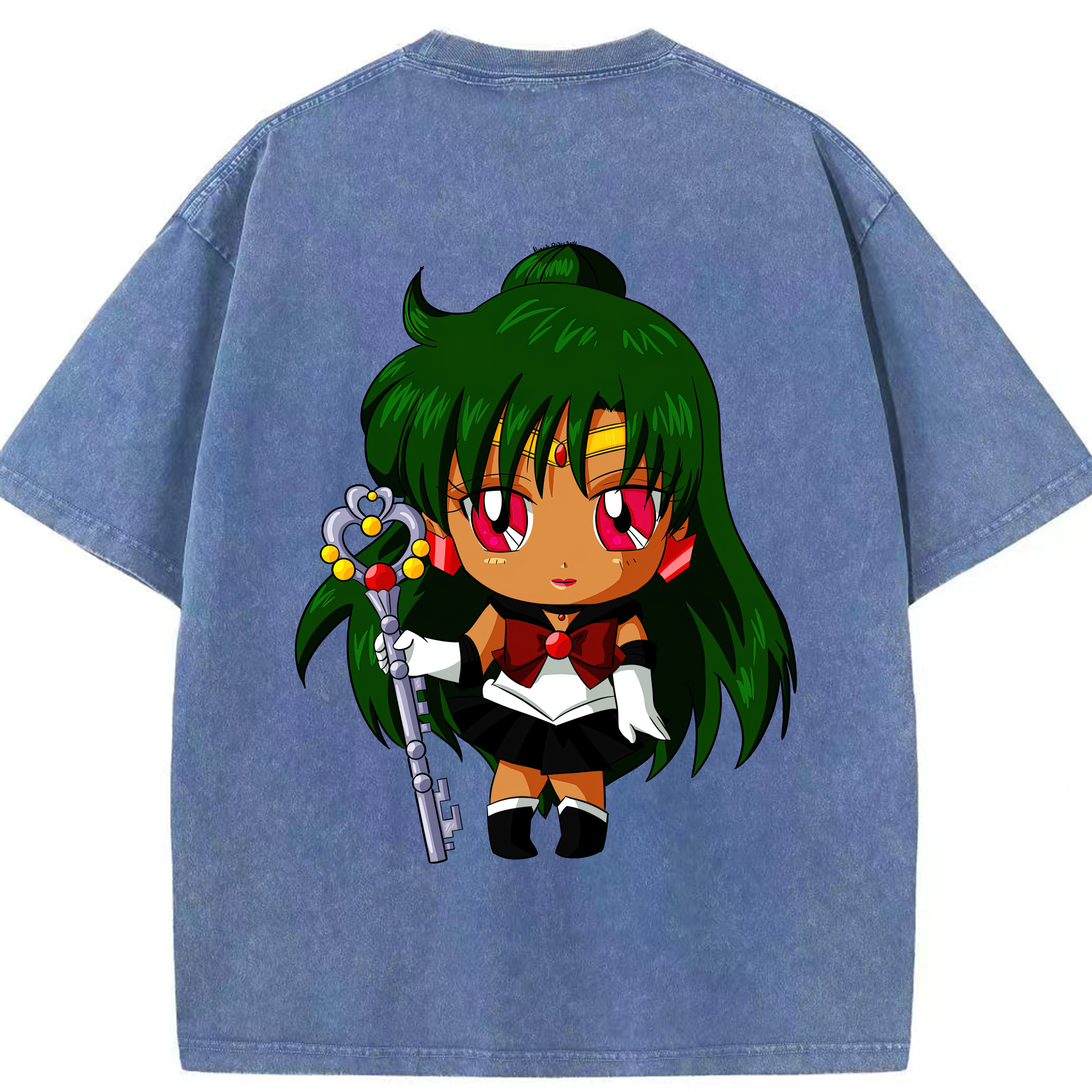 （画像用） 美少女戦士セーラームーン 冥王せつな Sailor Moon Meiou Setsuna 綿100% ヴィンテージ風 半袖Tシャツ（背面プリント）