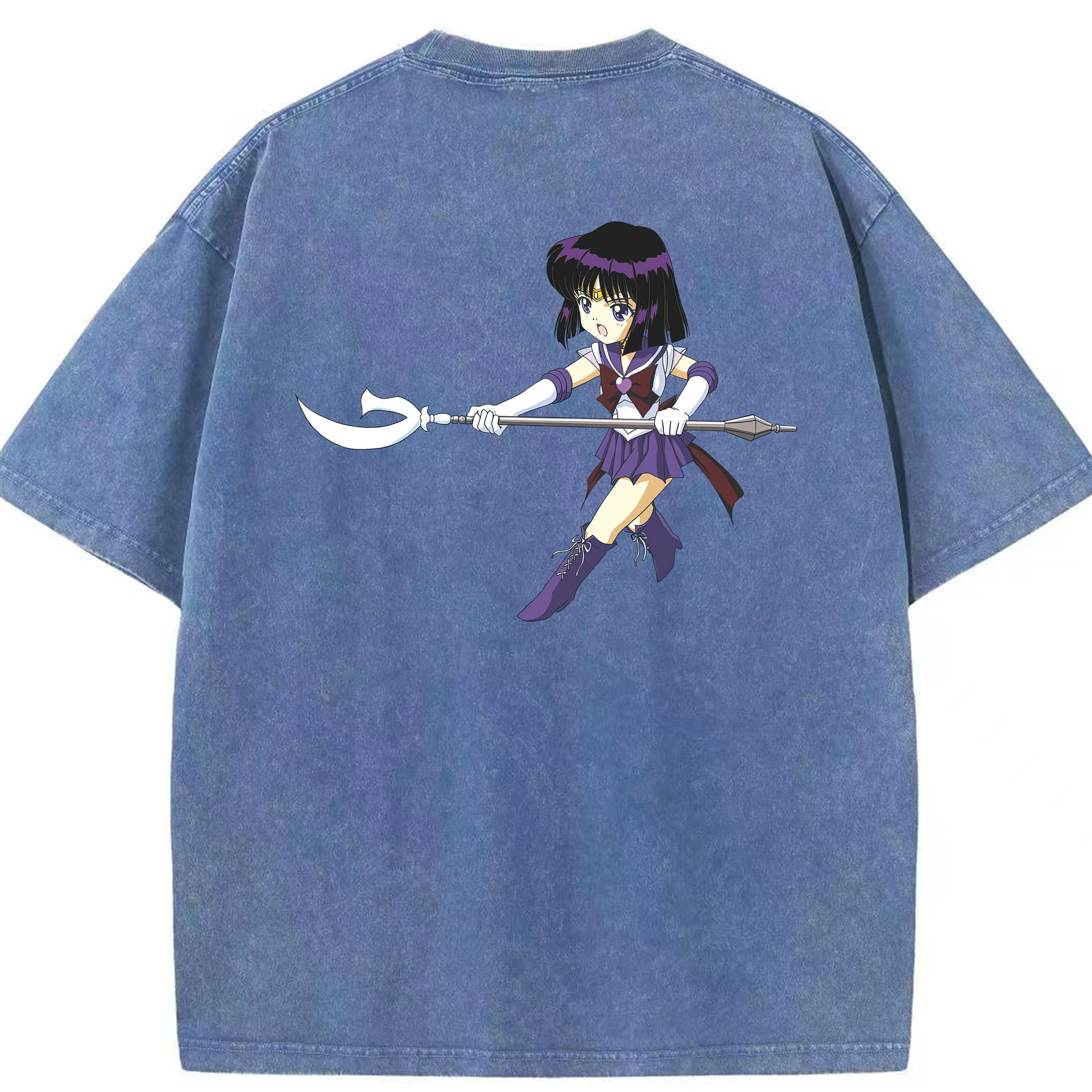 （画像用） 美少女戦士セーラームーン 土萠ほたる Sailor Moon Tomoe Hotaru （セーラーサターン；Sailor Saturn） 綿100% ヴィンテージ風 半袖Tシャツ（背面プリント）