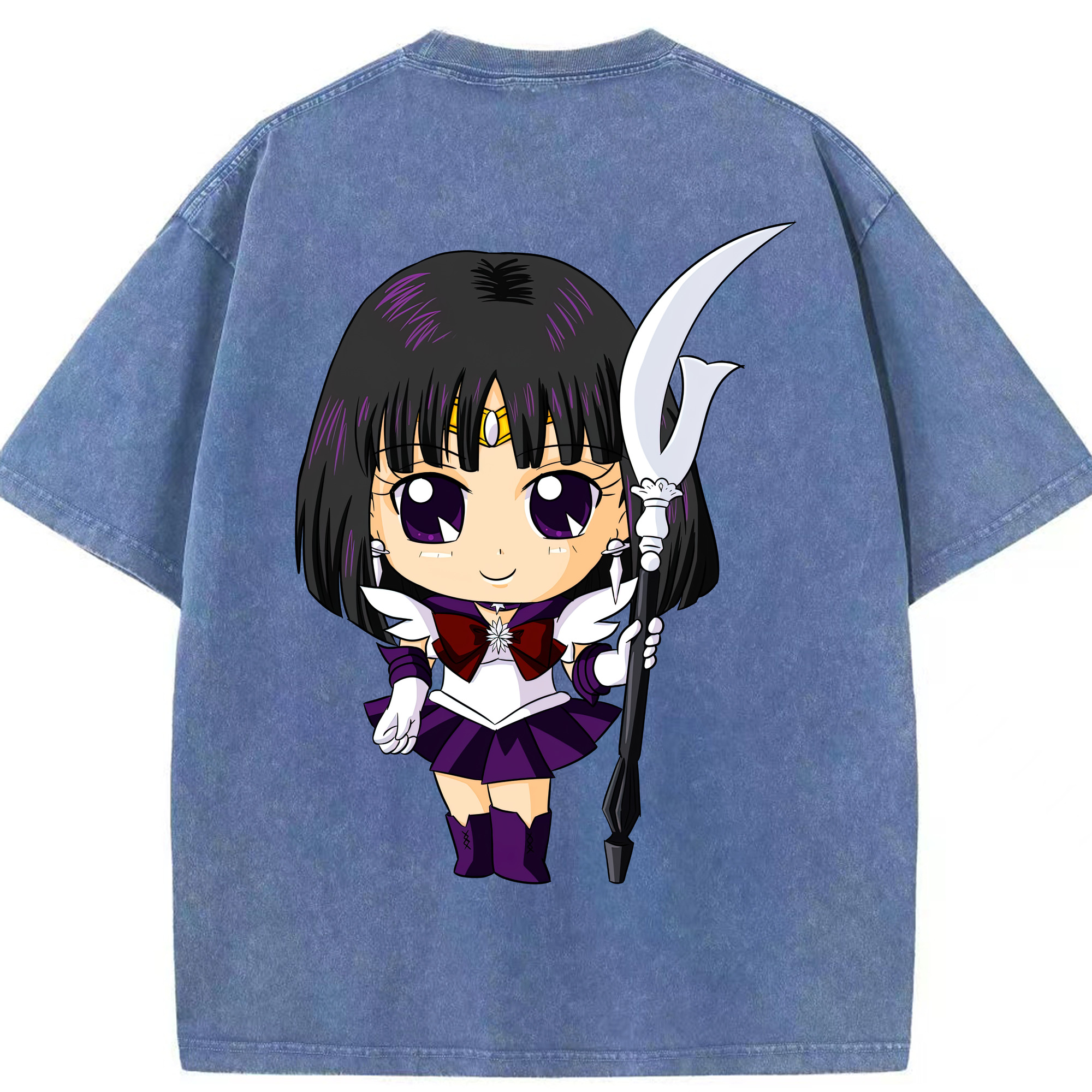 （画像用） 美少女戦士セーラームーン 土萠ほたる Sailor Moon Tomoe Hotaru （セーラーサターン；Sailor Saturn） 綿100% ヴィンテージ風 半袖Tシャツ（背面プリント）