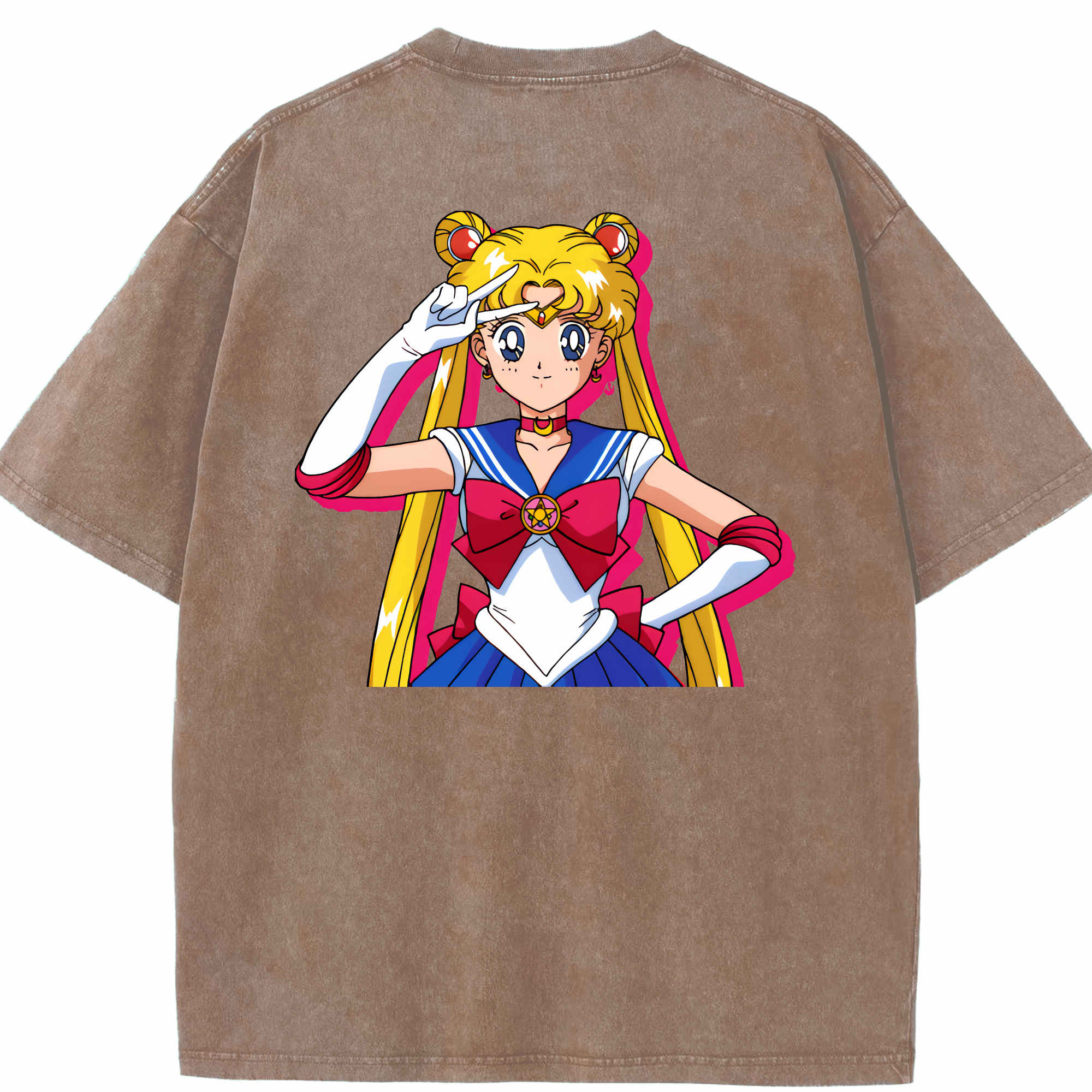（画像用） 美少女戦士セーラームーン 月野 うさぎ つきの うさぎ Sailor Moon Tsukino Usagi 綿100% ヴィンテージ風 半袖Tシャツ（背面プリント）