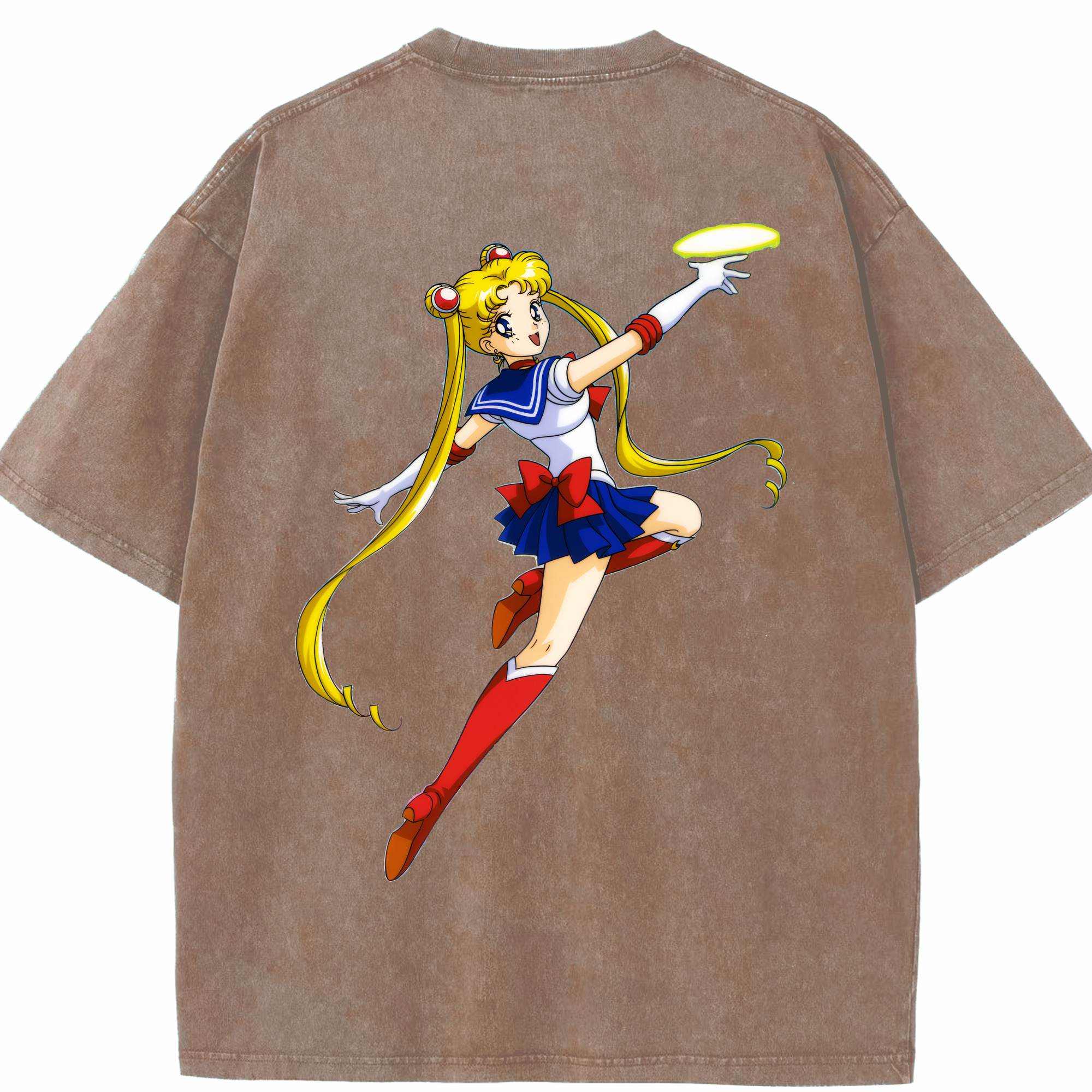 （画像用） 美少女戦士セーラームーン 月野 うさぎ つきの うさぎ Sailor Moon Tsukino Usagi 綿100% ヴィンテージ風 半袖Tシャツ（背面プリント）