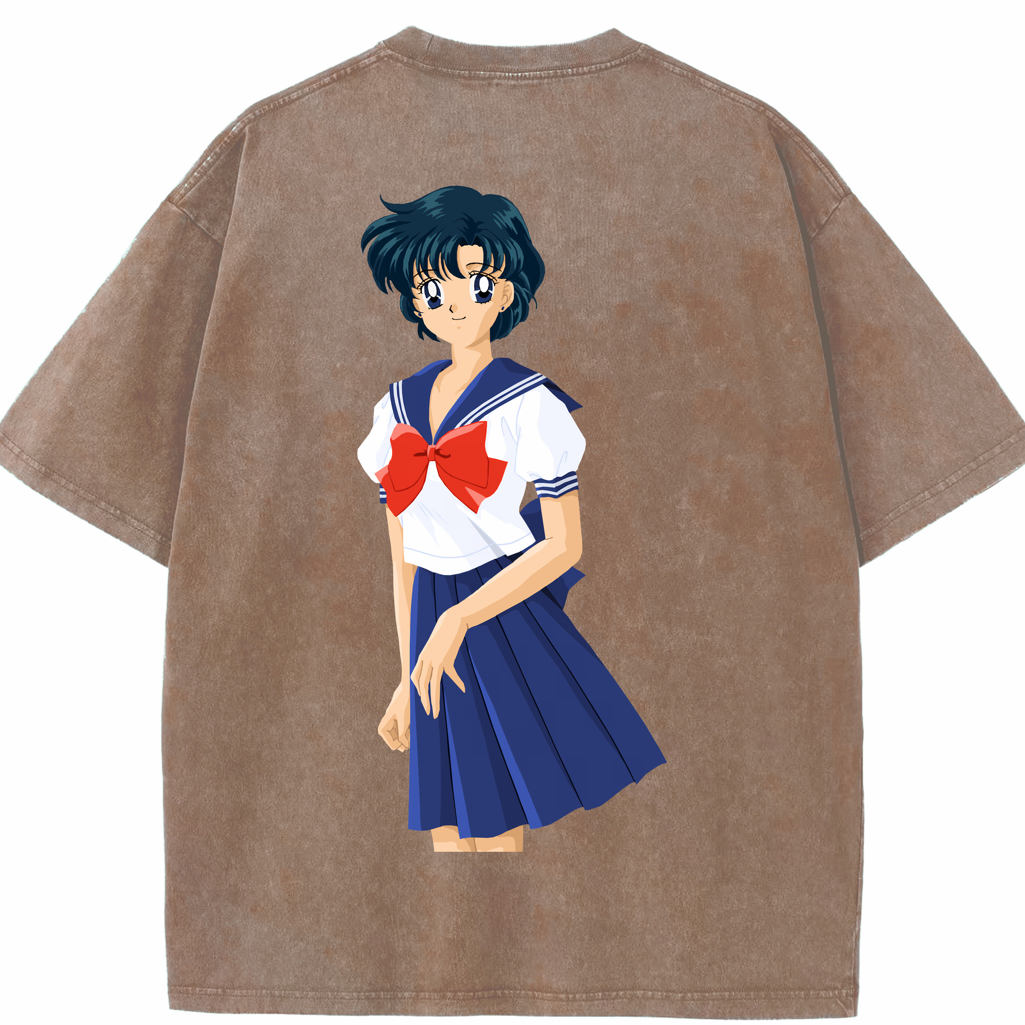 （画像用） 美少女戦士セーラームーン 水野 亜美 みずの あみ Sailor Moon Mizuno Ami 綿100% ヴィンテージ風 半袖Tシャツ（背面プリント）