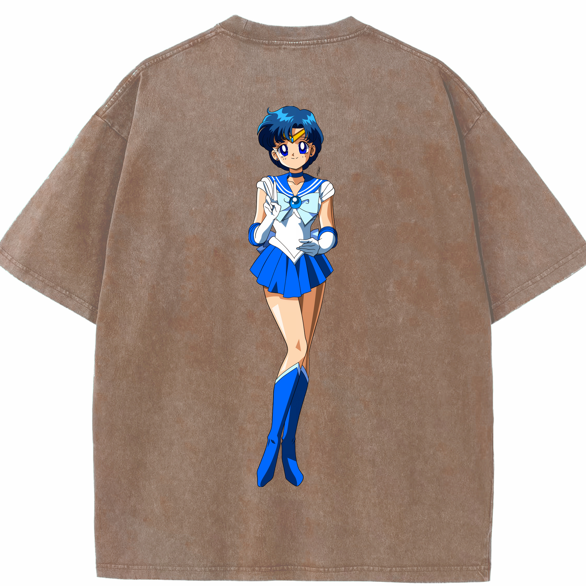 （画像用） 美少女戦士セーラームーン 水野 亜美 みずの あみ Sailor Moon Mizuno Ami 綿100% ヴィンテージ風 半袖Tシャツ（背面プリント）