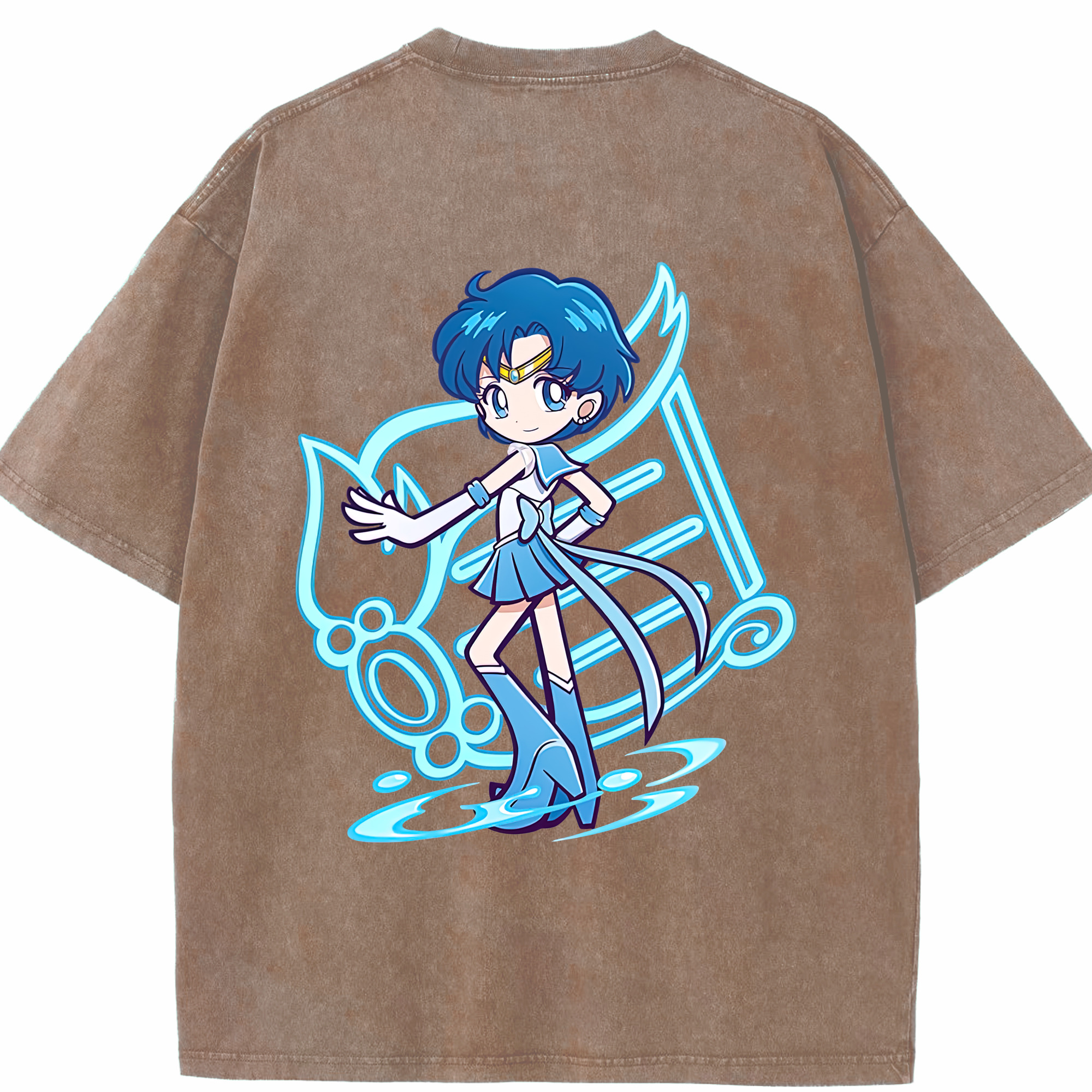 （画像用） 美少女戦士セーラームーン 水野 亜美 みずの あみ Sailor Moon Mizuno Ami 綿100% ヴィンテージ風 半袖Tシャツ（背面プリント）