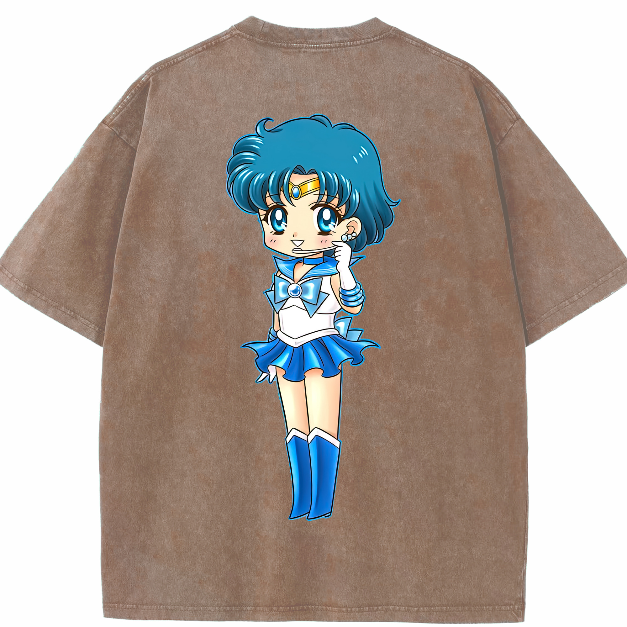 （画像用） 美少女戦士セーラームーン 水野 亜美 みずの あみ Sailor Moon Mizuno Ami 綿100% ヴィンテージ風 半袖Tシャツ（背面プリント）