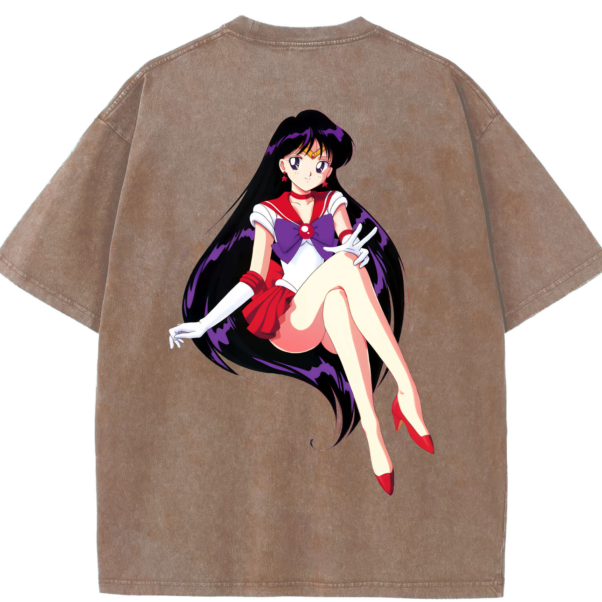 （画像用） 美少女戦士セーラームーン 火野レイ ひの レイ Sailor Moon Hino Rei （セーラーマーズ,Sailor Mars） 綿100% ヴィンテージ風 半袖Tシャツ（背面プリント）