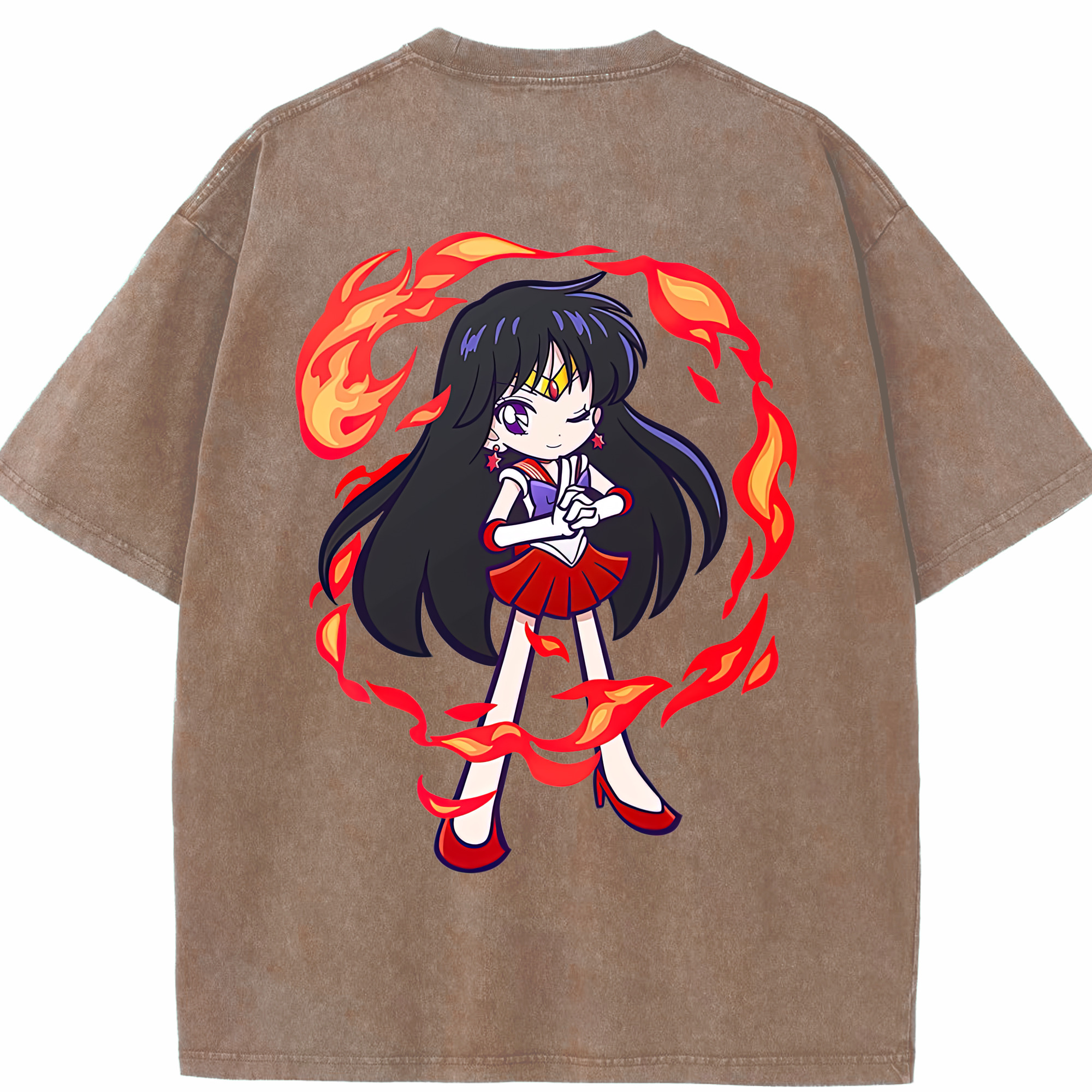 （画像用） 美少女戦士セーラームーン 火野レイ ひの レイ Sailor Moon Hino Rei （セーラーマーズ,Sailor Mars） 綿100% ヴィンテージ風 半袖Tシャツ（背面プリント）
