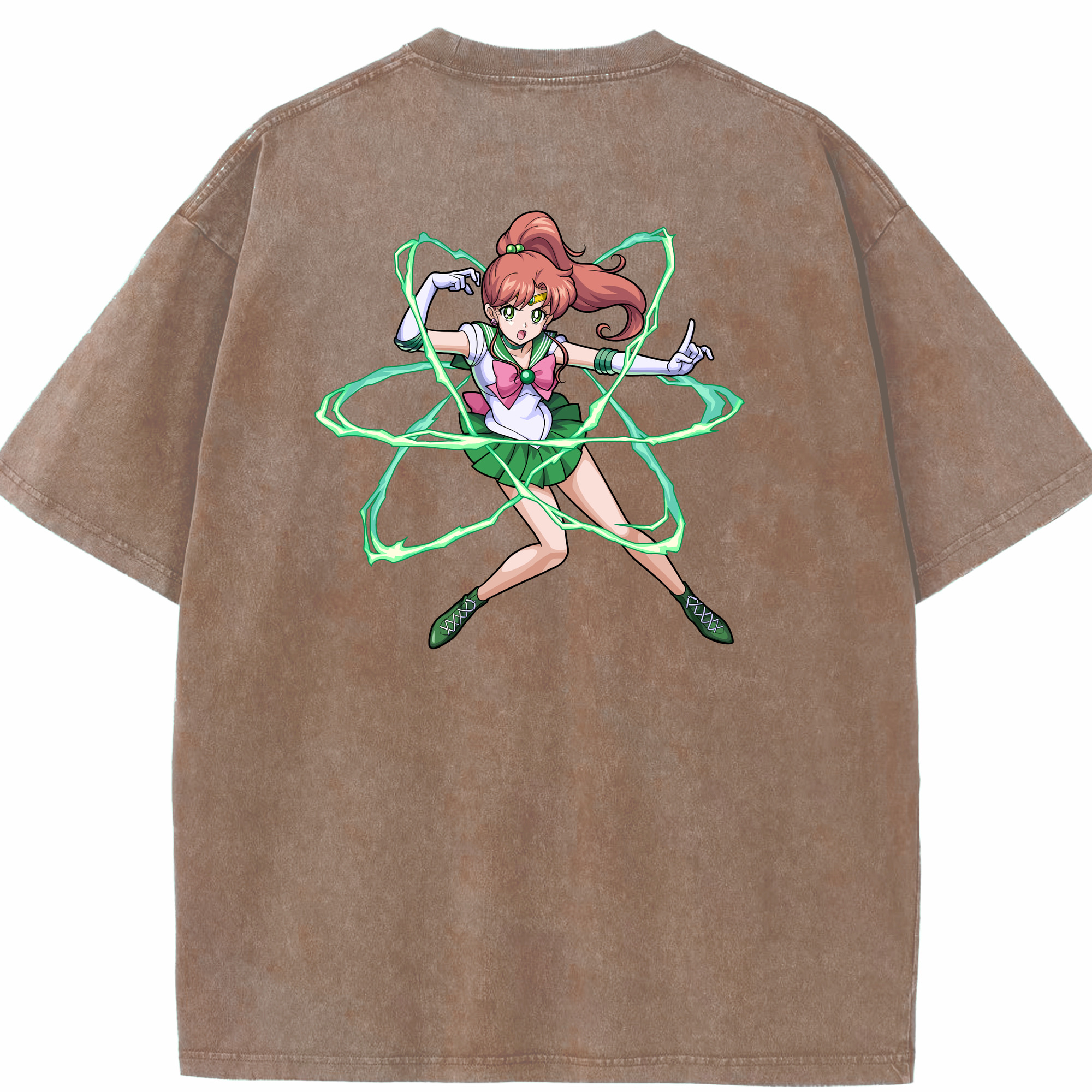 （画像用） 美少女戦士セーラームーン 木野 まこと きの まこと Sailor Moon Kino Makoto （セーラージュピター；Sailor Jupiter） 綿100% ヴィンテージ風 半袖Tシャツ（背面プリント）