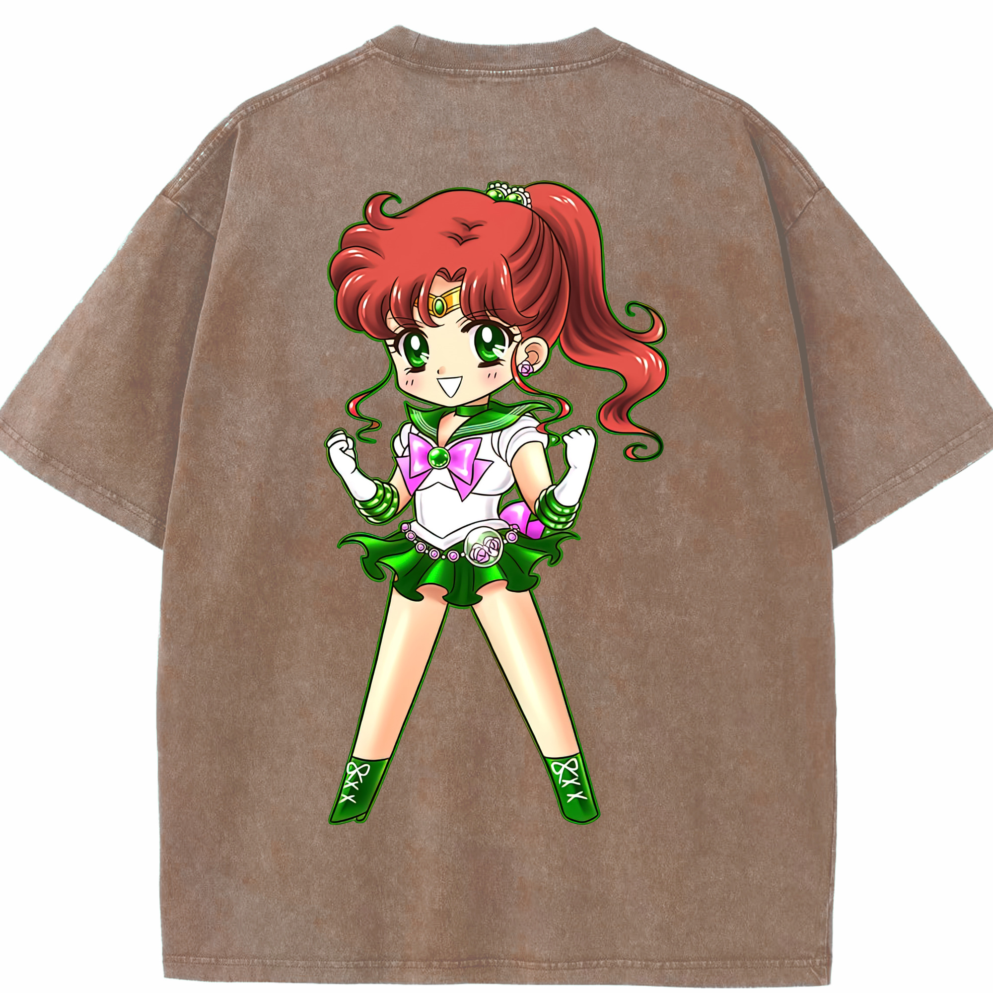 （画像用） 美少女戦士セーラームーン 木野 まこと きの まこと Sailor Moon Kino Makoto （セーラージュピター；Sailor Jupiter） 綿100% ヴィンテージ風 半袖Tシャツ（背面プリント）