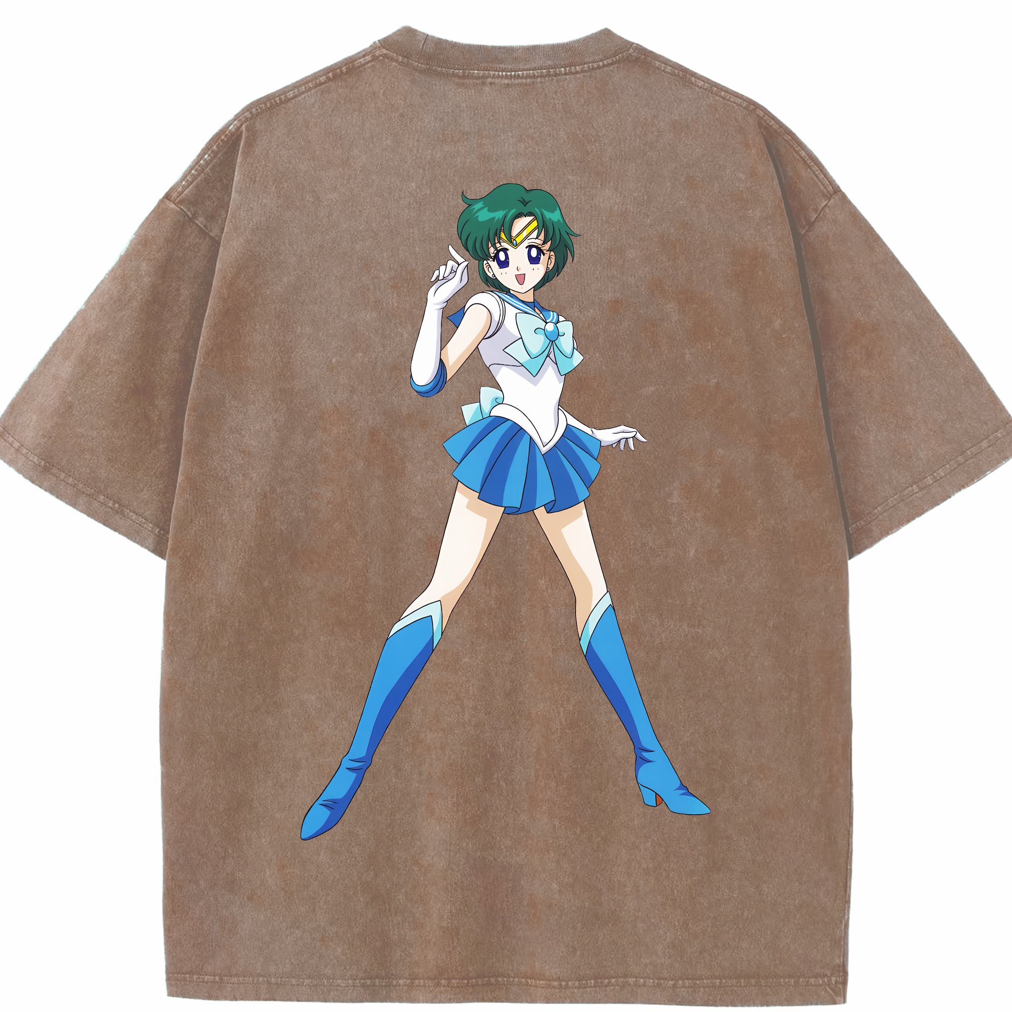 （画像用） 美少女戦士セーラームーン 海王 みちる（かいおう みちる） Sailor Moon Kaiou Michiru 綿100% ヴィンテージ風 半袖Tシャツ（背面プリント）