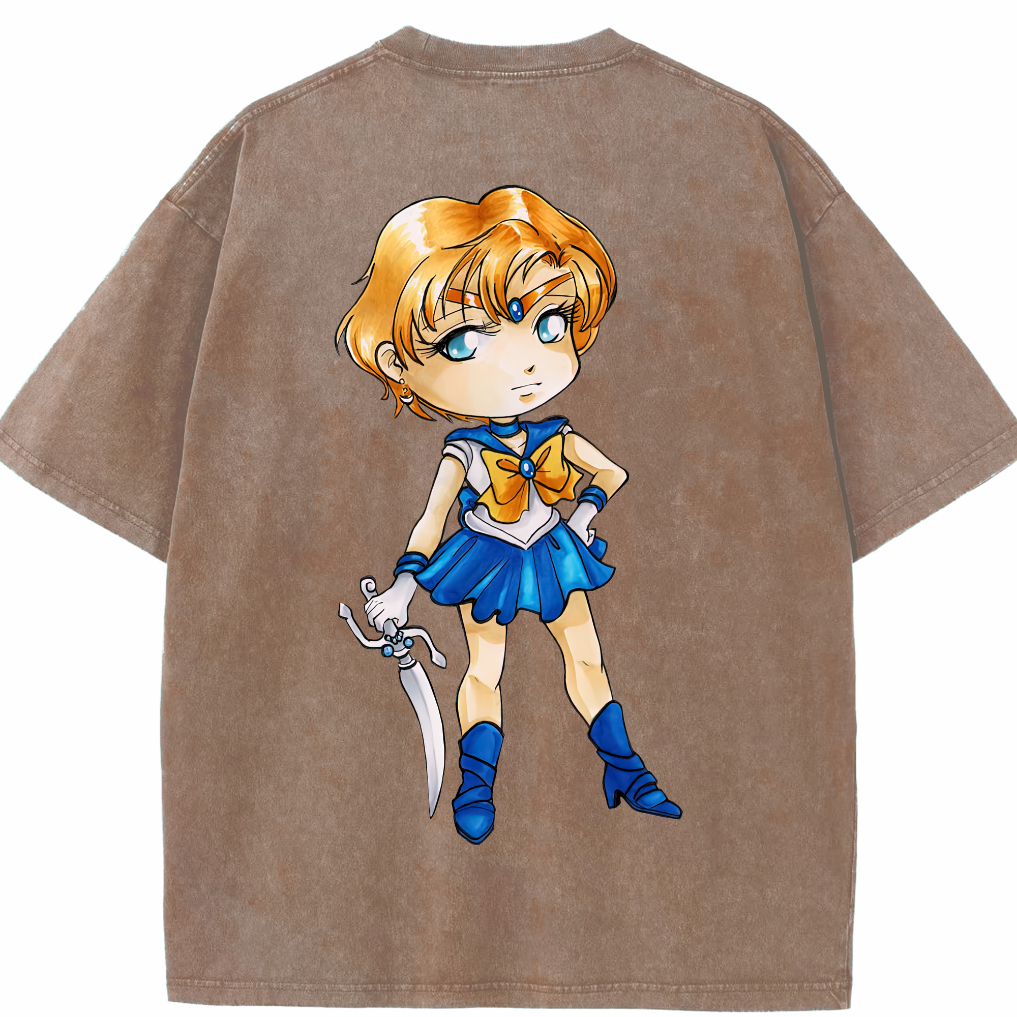 （画像用） 美少女戦士セーラームーン 天王はるか Sailor Moon Tenoh Haruka 綿100% ヴィンテージ風 半袖Tシャツ（背面プリント）