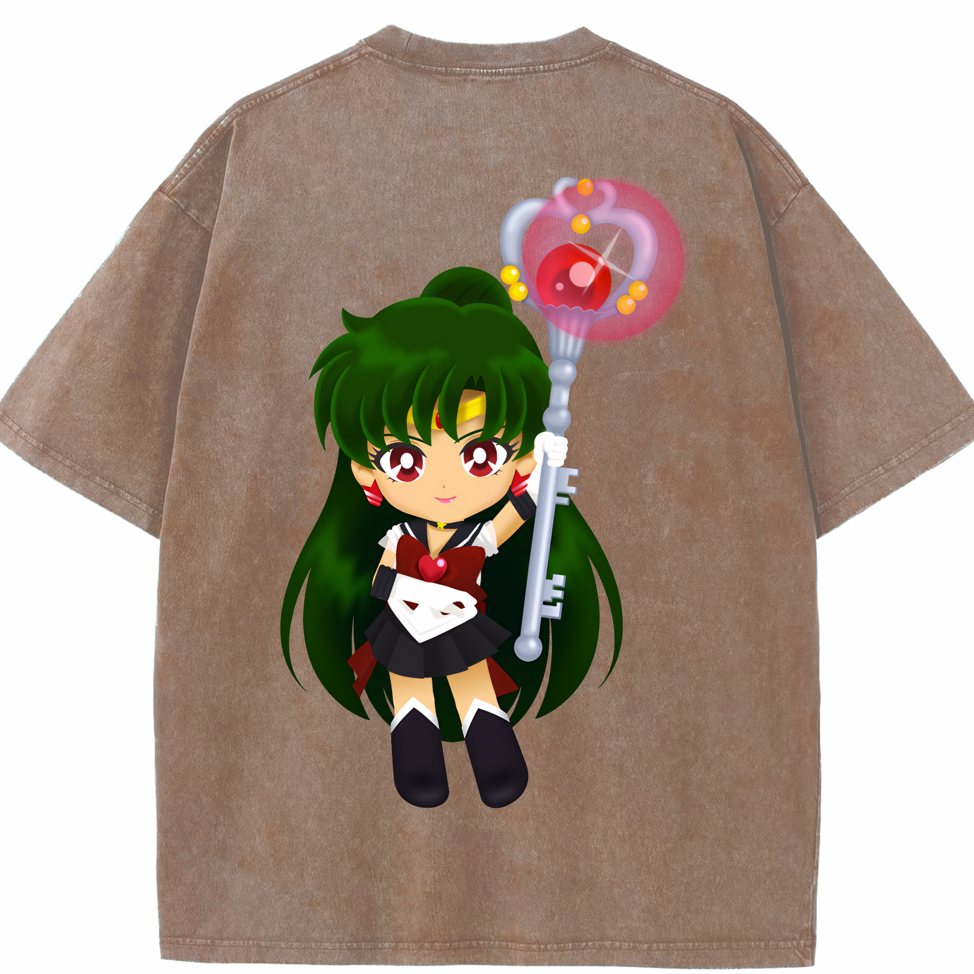 （画像用） 美少女戦士セーラームーン 冥王せつな Sailor Moon Meiou Setsuna 綿100% ヴィンテージ風 半袖Tシャツ（背面プリント）