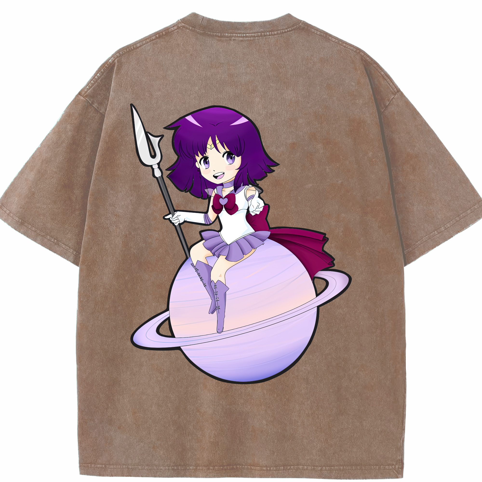 （画像用） 美少女戦士セーラームーン 土萠ほたる Sailor Moon Tomoe Hotaru （セーラーサターン；Sailor Saturn） 綿100% ヴィンテージ風 半袖Tシャツ（背面プリント）