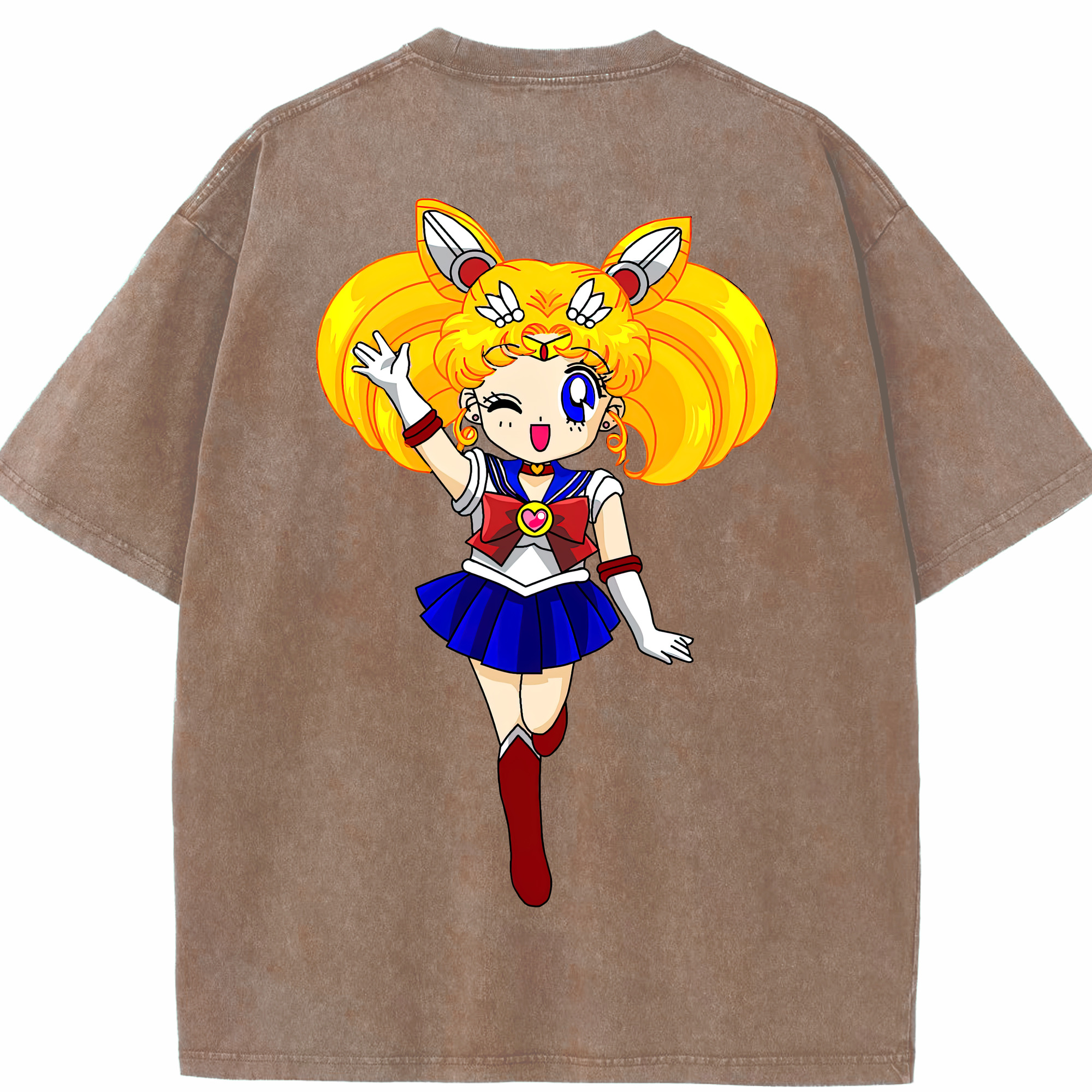 （画像用） 美少女戦士セーラームーン 月野 うさぎ つきの うさぎ Sailor Moon Tsukino Usagi 綿100% ヴィンテージ風 半袖Tシャツ（背面プリント）