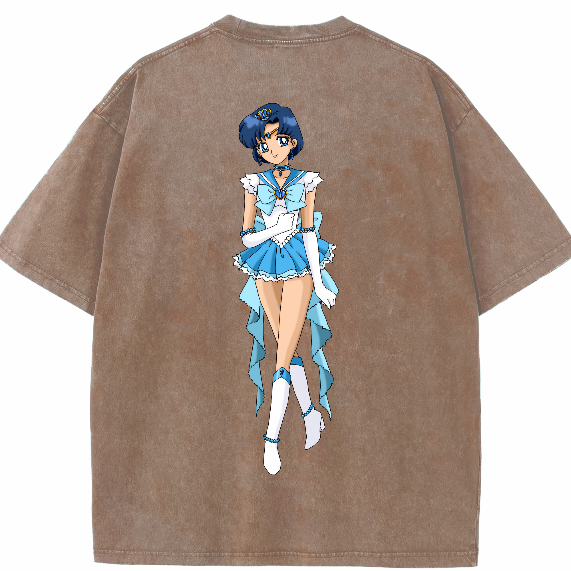 （画像用） 美少女戦士セーラームーン 水野 亜美 みずの あみ Sailor Moon Mizuno Ami 綿100% ヴィンテージ風 半袖Tシャツ（背面プリント）