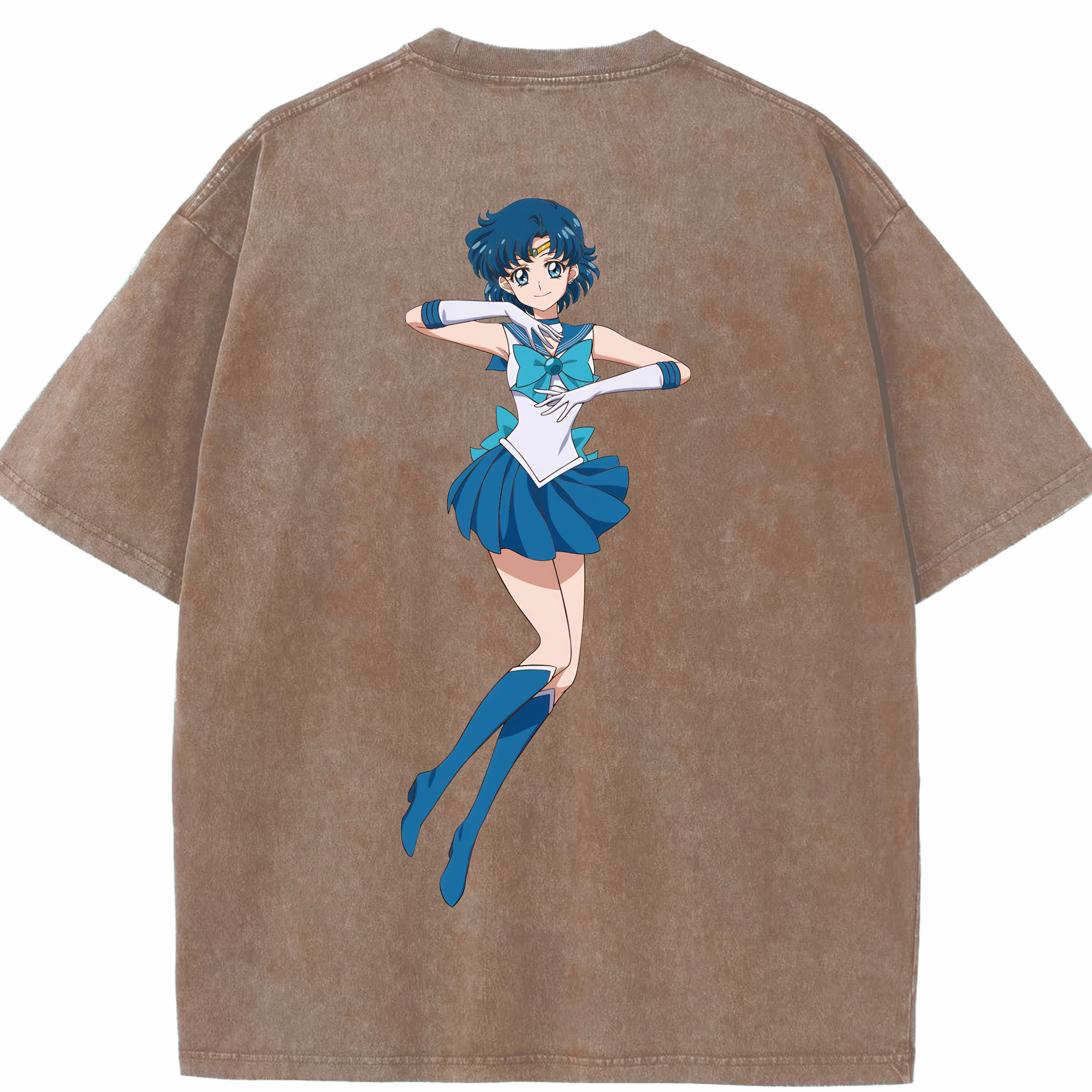 （画像用） 美少女戦士セーラームーン 水野 亜美 みずの あみ Sailor Moon Mizuno Ami 綿100% ヴィンテージ風 半袖Tシャツ（背面プリント）