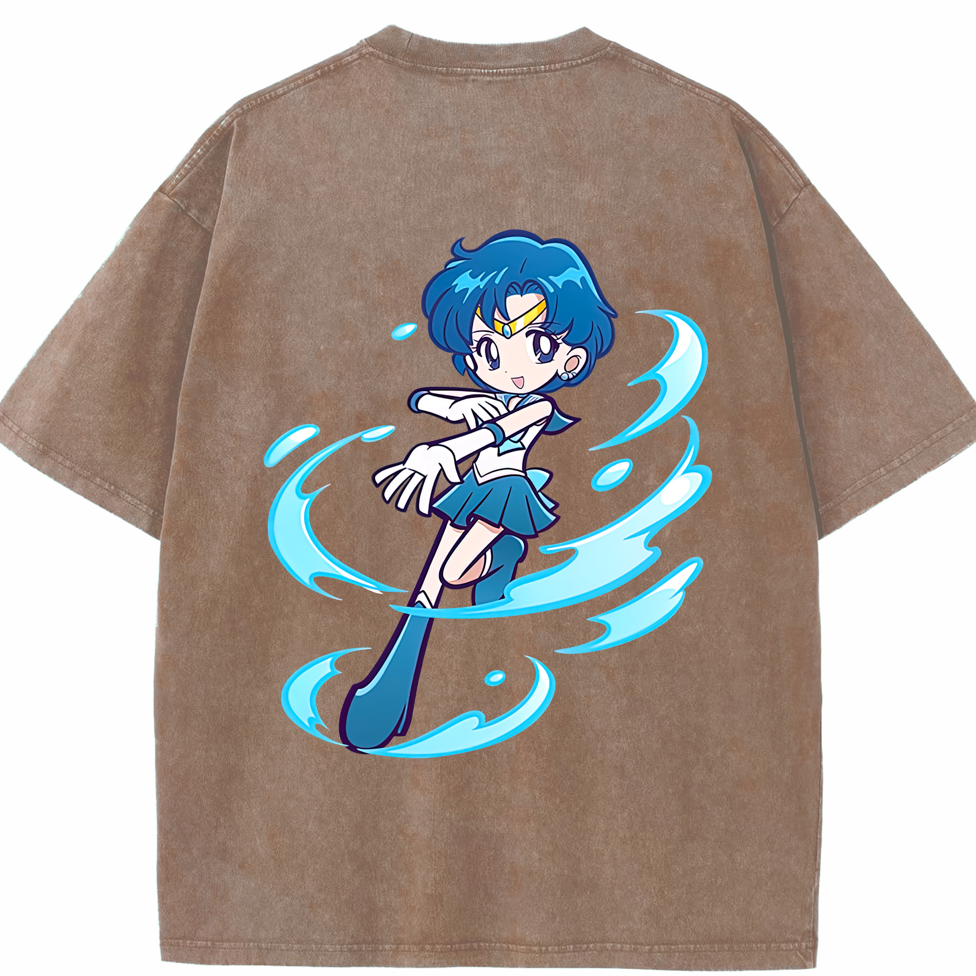 （画像用） 美少女戦士セーラームーン 水野 亜美 みずの あみ Sailor Moon Mizuno Ami 綿100% ヴィンテージ風 半袖Tシャツ（背面プリント）