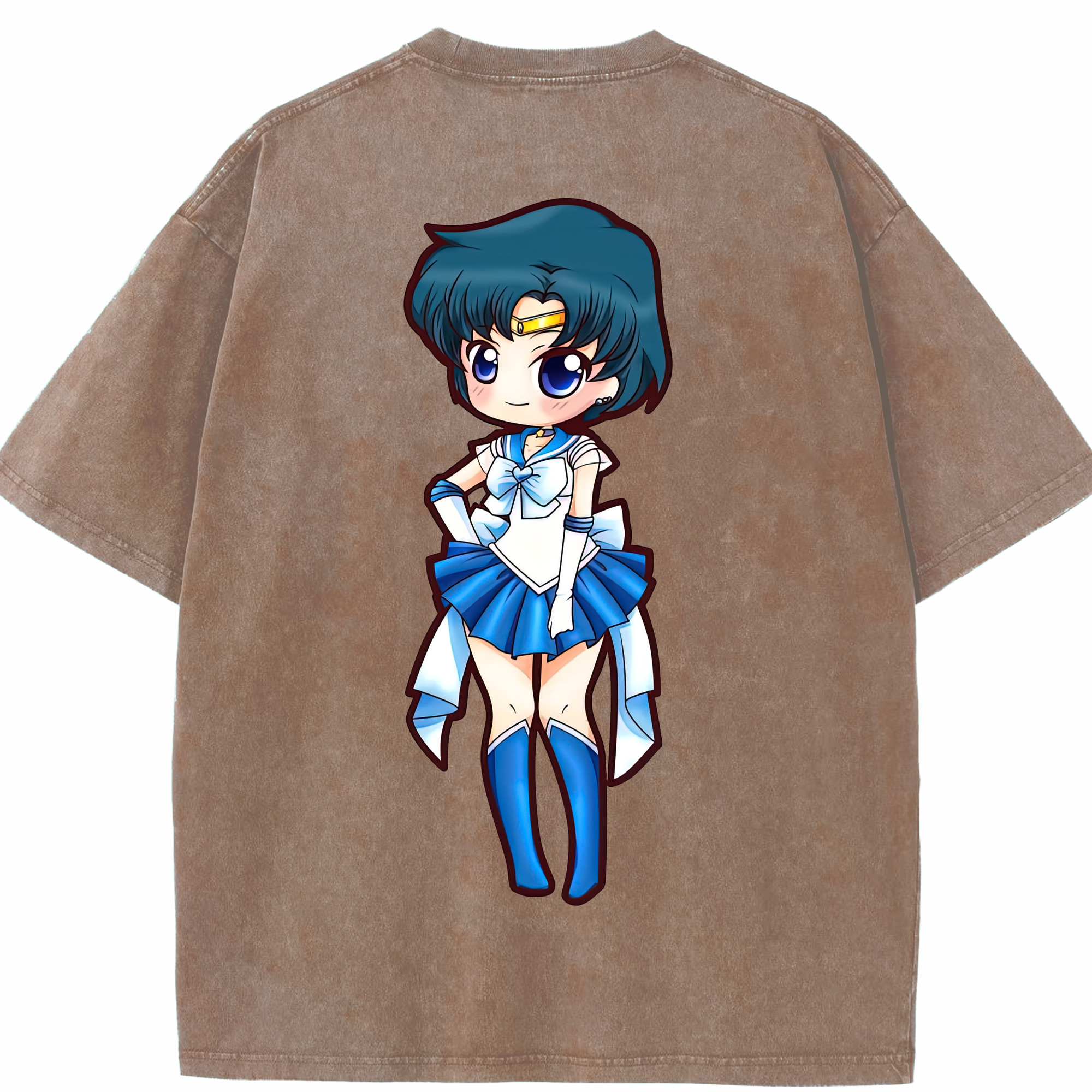（画像用） 美少女戦士セーラームーン 水野 亜美 みずの あみ Sailor Moon Mizuno Ami 綿100% ヴィンテージ風 半袖Tシャツ（背面プリント）