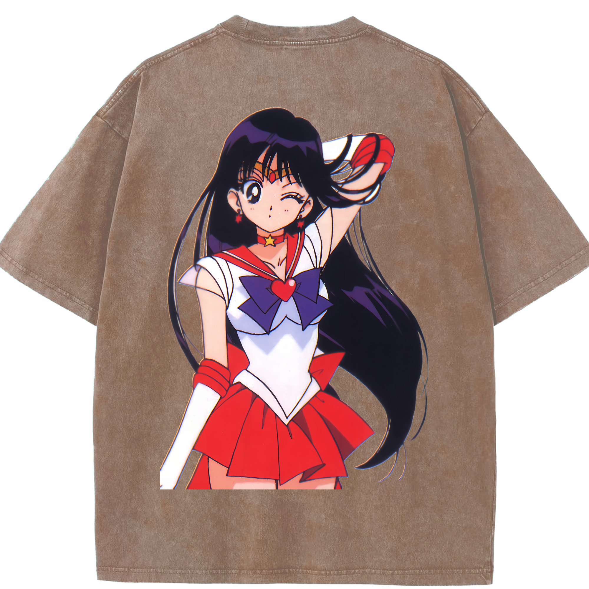 （画像用） 美少女戦士セーラームーン 火野レイ ひの レイ Sailor Moon Hino Rei （セーラーマーズ,Sailor Mars） 綿100% ヴィンテージ風 半袖Tシャツ（背面プリント）