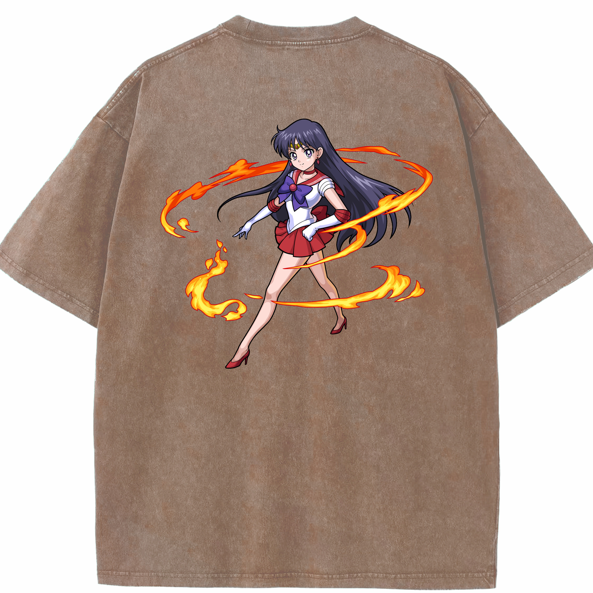 （画像用） 美少女戦士セーラームーン 火野レイ ひの レイ Sailor Moon Hino Rei （セーラーマーズ,Sailor Mars） 綿100% ヴィンテージ風 半袖Tシャツ（背面プリント）