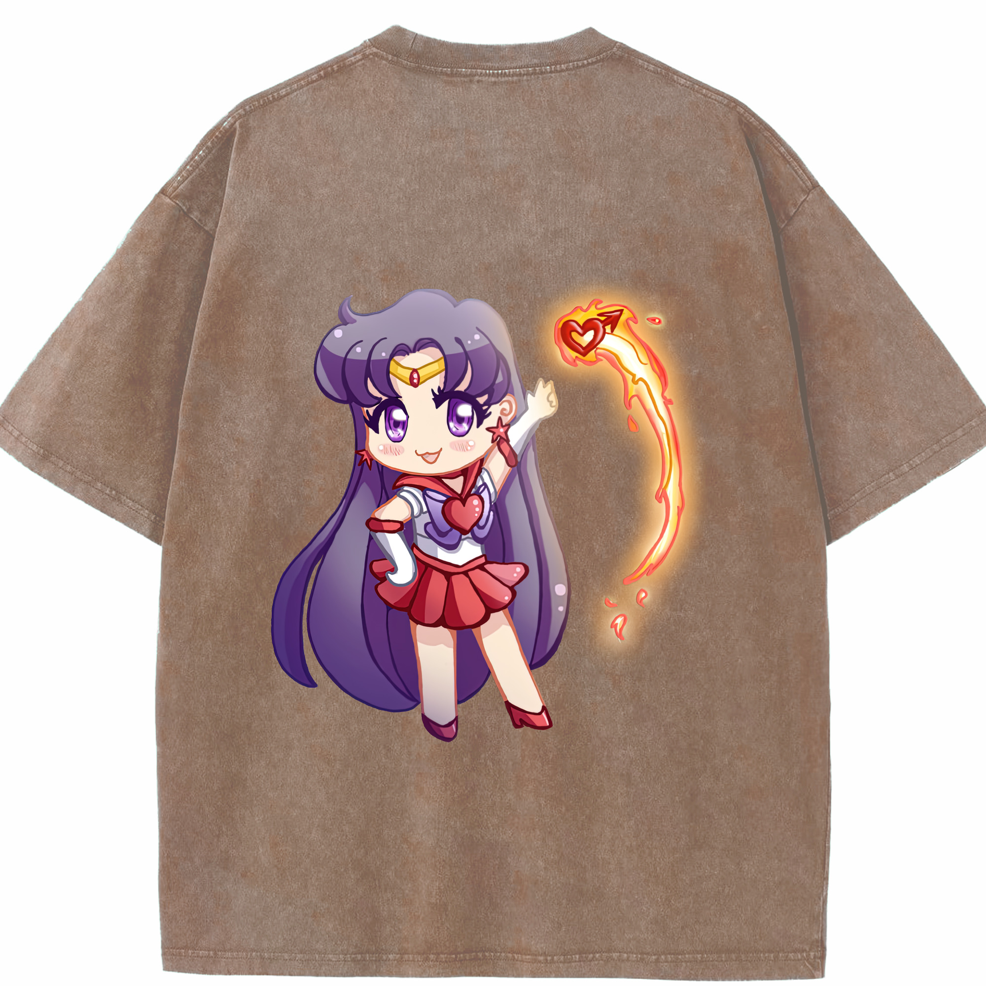 （画像用） 美少女戦士セーラームーン 火野レイ ひの レイ Sailor Moon Hino Rei （セーラーマーズ,Sailor Mars） 綿100% ヴィンテージ風 半袖Tシャツ（背面プリント）