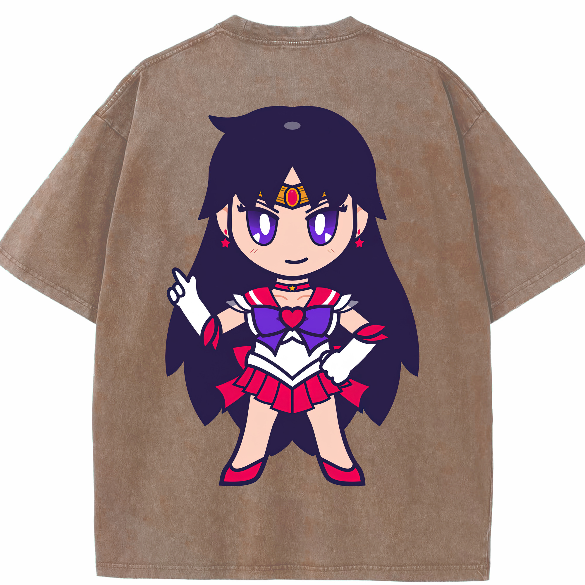 （画像用） 美少女戦士セーラームーン 火野レイ ひの レイ Sailor Moon Hino Rei （セーラーマーズ,Sailor Mars） 綿100% ヴィンテージ風 半袖Tシャツ（背面プリント）